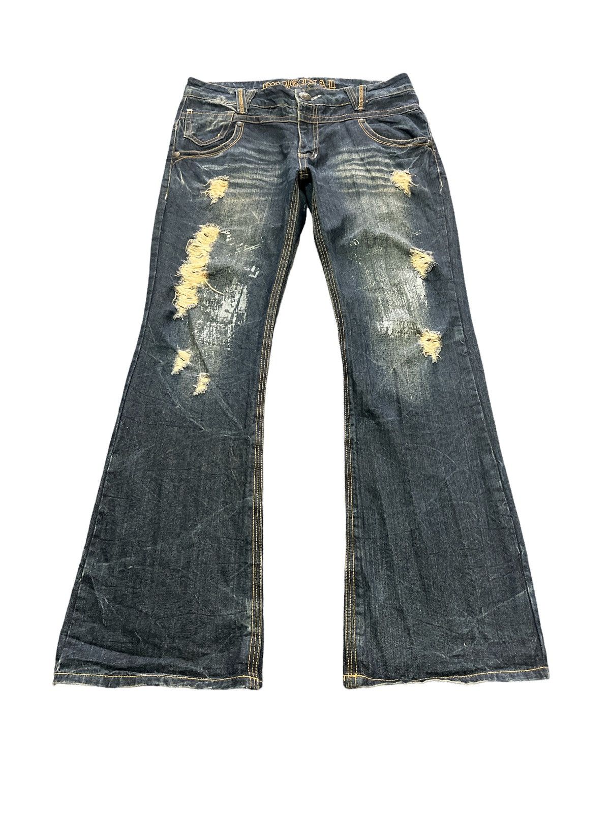 Japanese Brand FLARED 🔥Thrashed RIPPED ORIGINAL JEANS DENIM PANTS Size US 35 - 2 Thumbnail