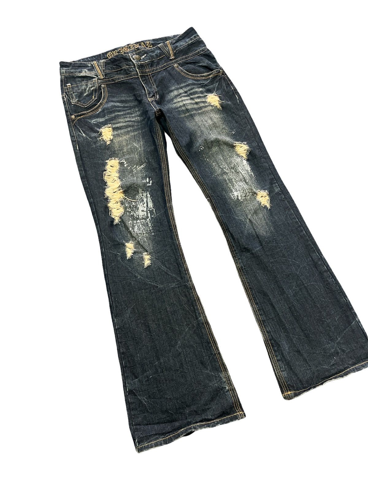 Japanese Brand FLARED 🔥Thrashed RIPPED ORIGINAL JEANS DENIM PANTS Size US 35 - 5 Thumbnail
