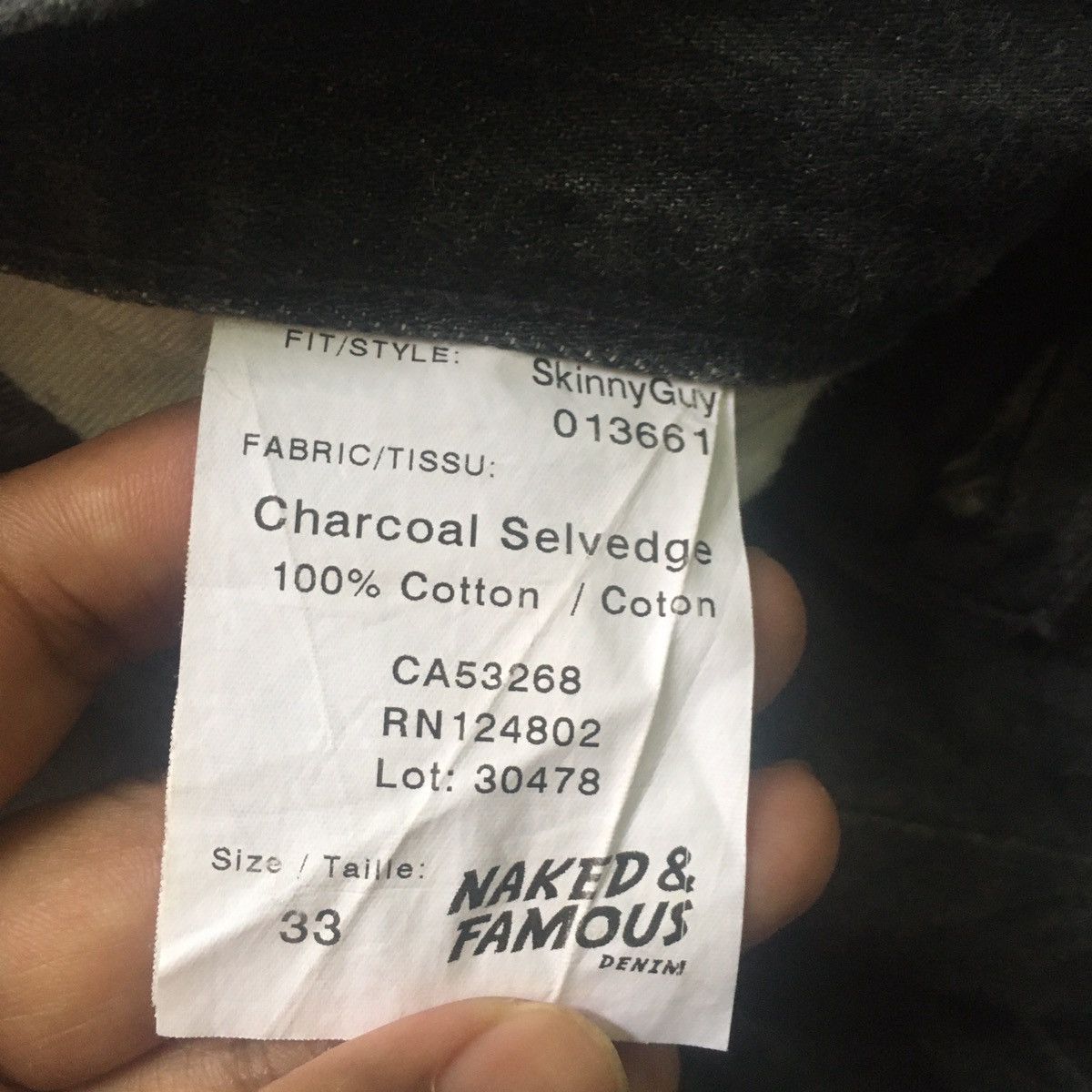 Naked & Famous skinny guy charcoal selvedge Size US 33 - 5 Thumbnail