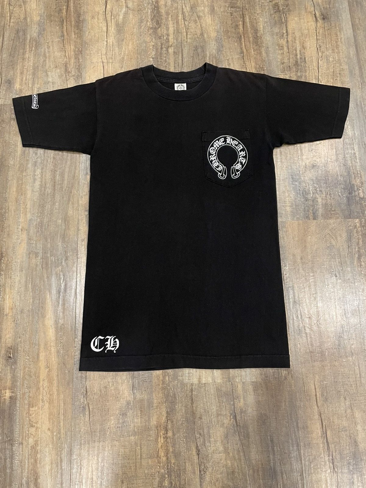 Chrome Hearts RARE Chrome Hearts Horseshoe Cross Logo Black Pocket Tee ...