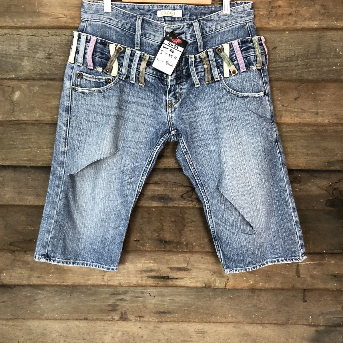 Japanese Brand Oil cake double waist Distressed Denim Pants #4638 Size US 30 / EU 46 - 3 Thumbnail