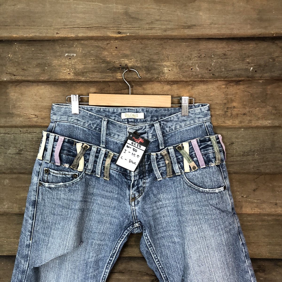 Japanese Brand Oil cake double waist Distressed Denim Pants #4638 Size US 30 / EU 46 - 2 Thumbnail