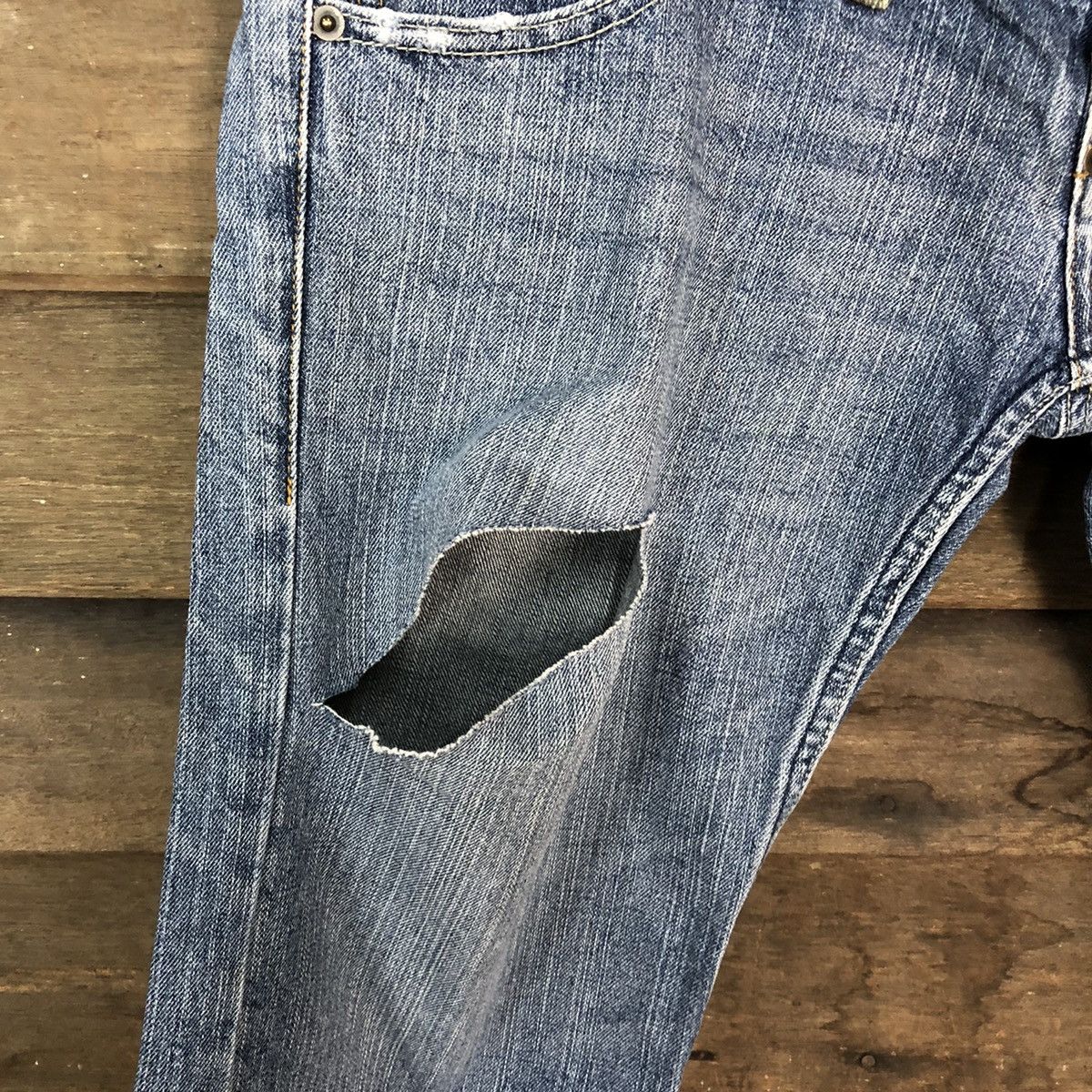 Japanese Brand Oil cake double waist Distressed Denim Pants #4638 Size US 30 / EU 46 - 9 Thumbnail