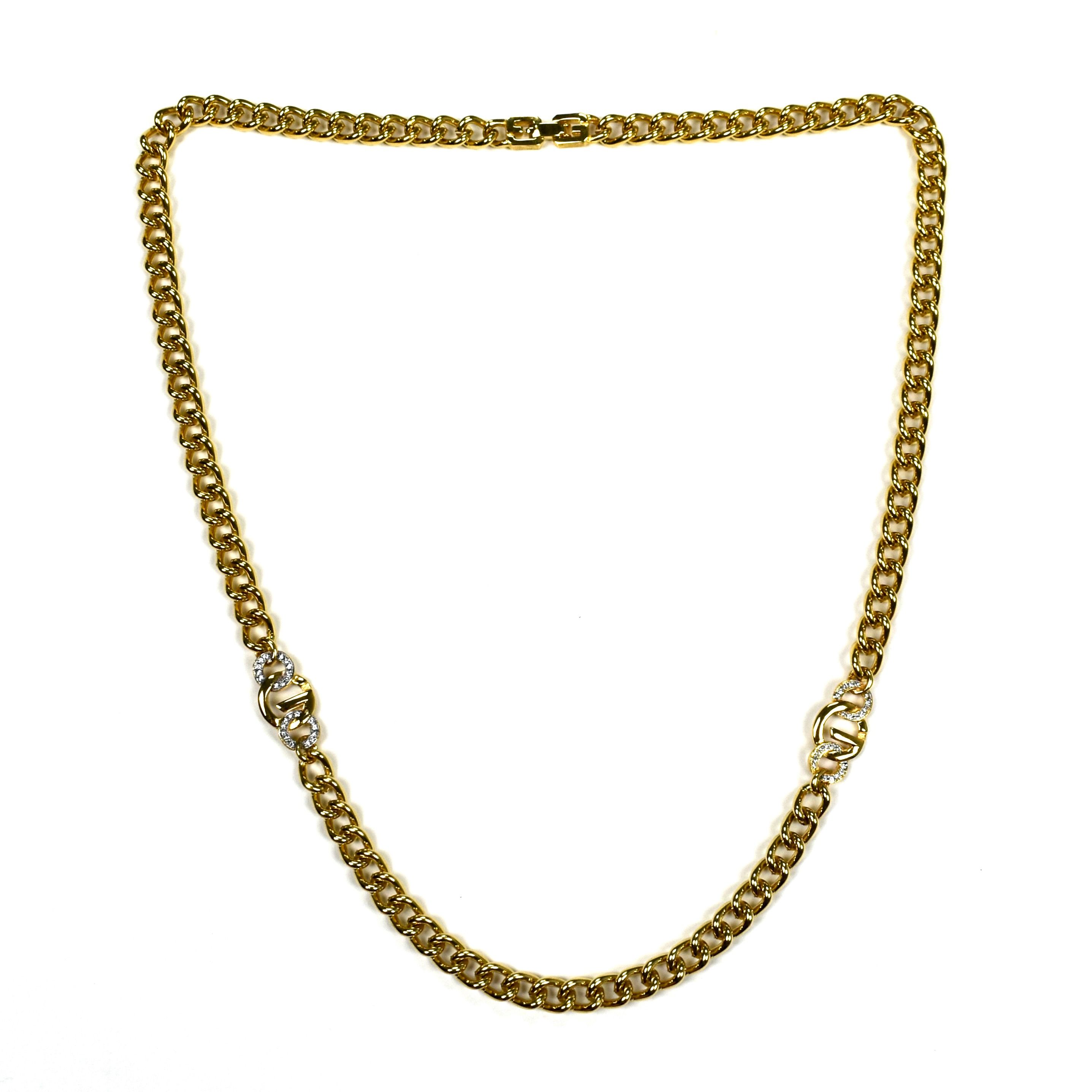 Givenchy Givenchy 25.5" Gold Crystal Logo Link Chain Necklace Size ONE SIZE - 1 Preview