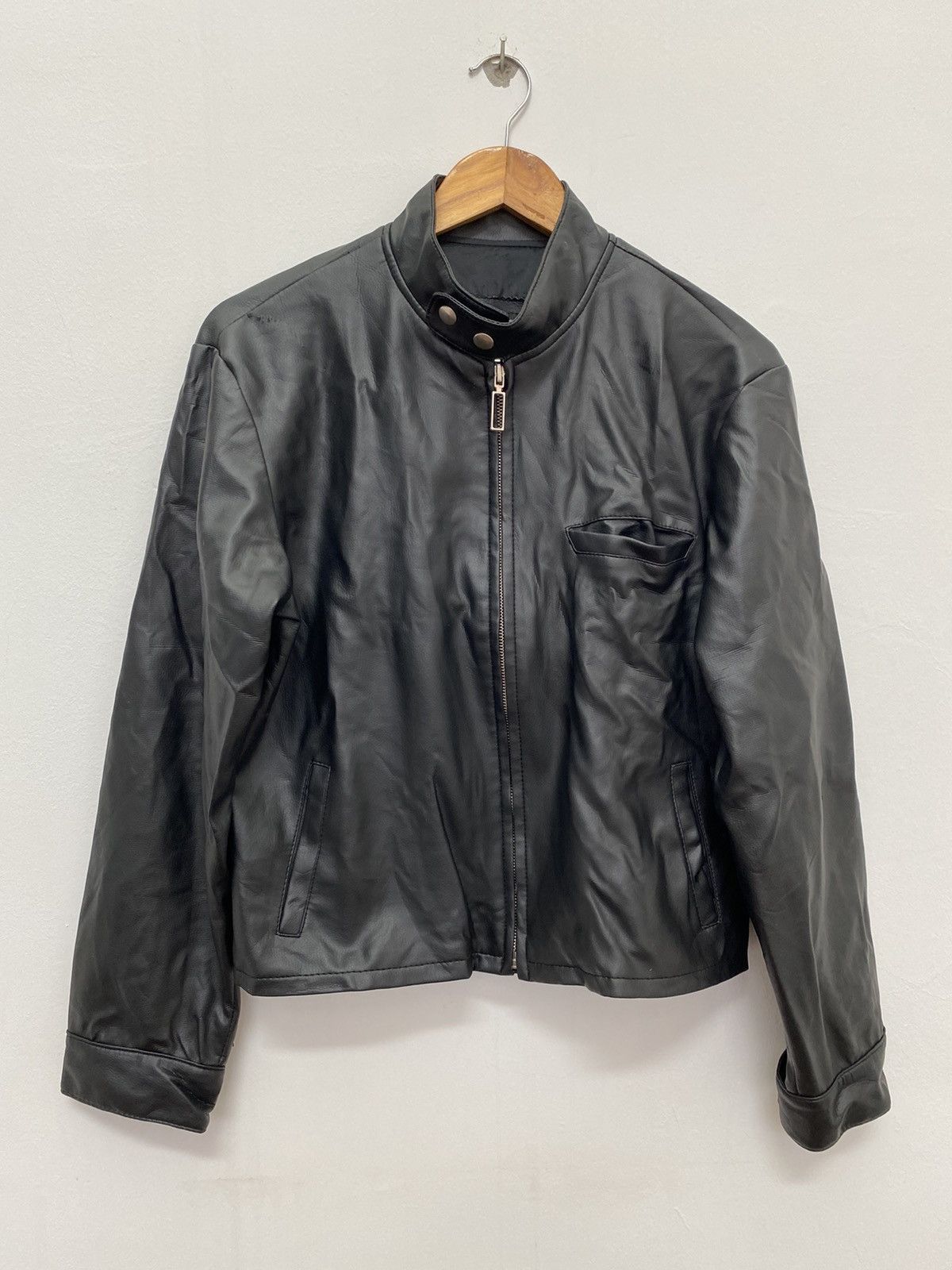 image of Individual Leather Jacket Mat Hamk Biker Pvc Leather Jacket Design in Black, Men's (Size Medium)