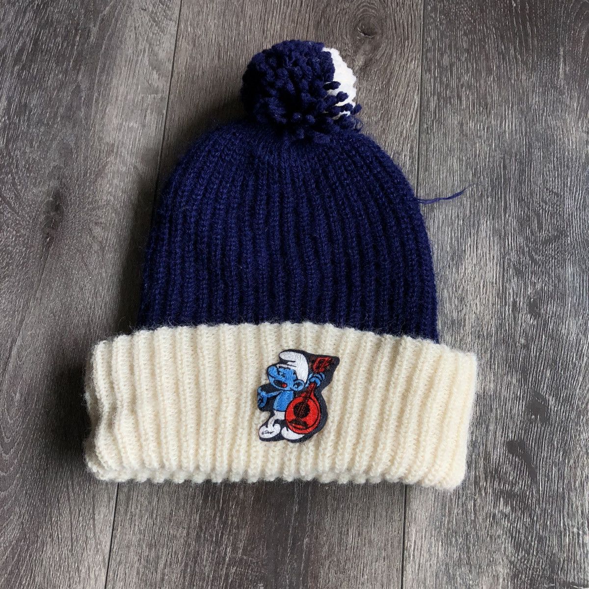 Vintage Vintage 1980s The Smurfs Logo Beanie Pom Hat Orlon Acrylic Size ONE SIZE - 1 Thumbnail