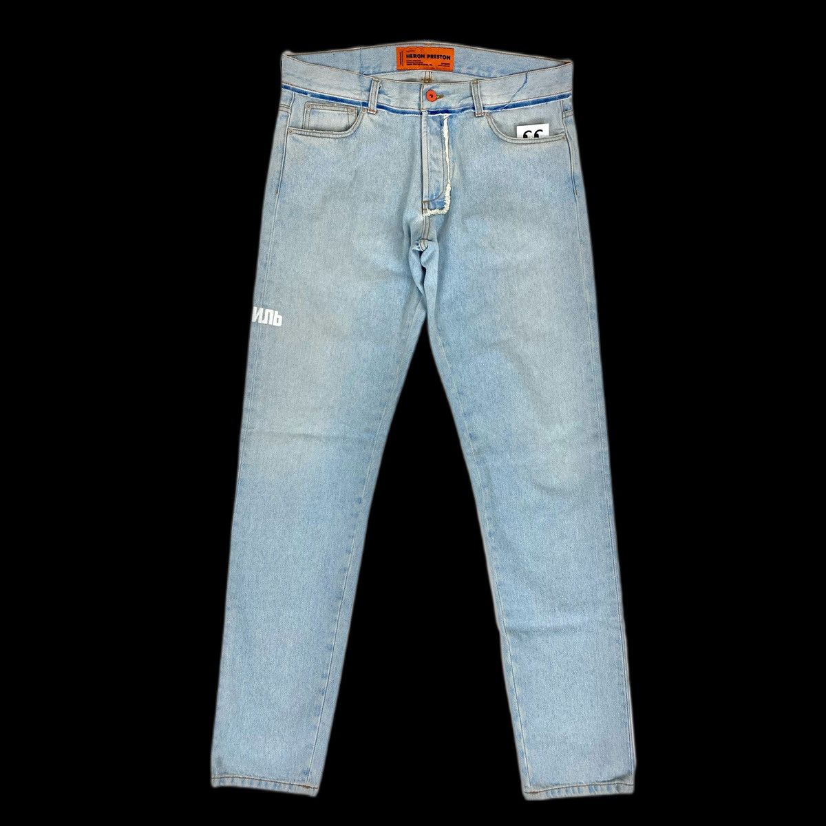 image of Heron Preston Washed Light Blue Denim Jeans 34 Embroidery, Men's