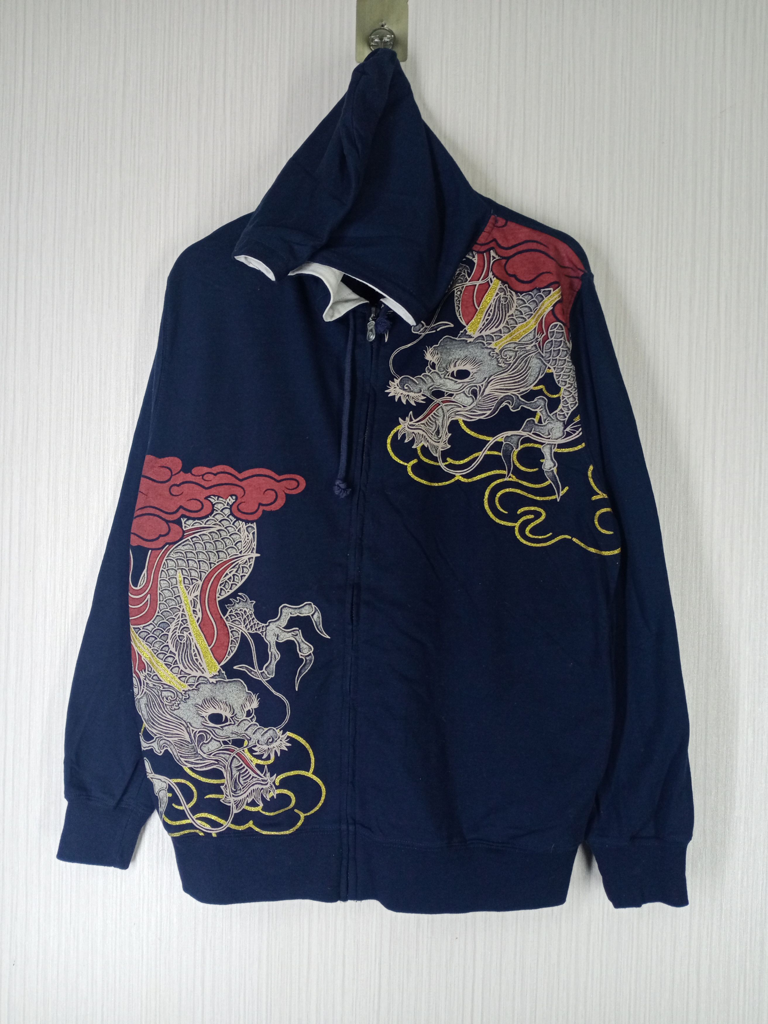 image of Sukajan Souvenir Jacket Strange Heaven Dragon Sukajan Hoodie Zipper Sweatshirt in Black (Size Large