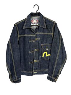 Evisu FLAME EVISU PRINT HALF PATCH - Denim jacket - indigo (mid