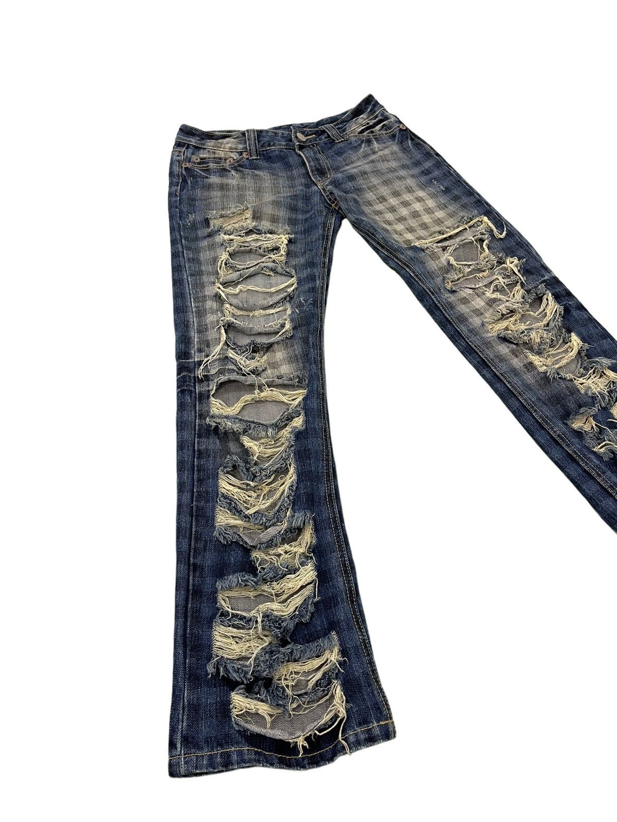 image of Hype Distress Denim Back & Forth Tartan Low Rise 44 in Blue, Men's (Size 29)