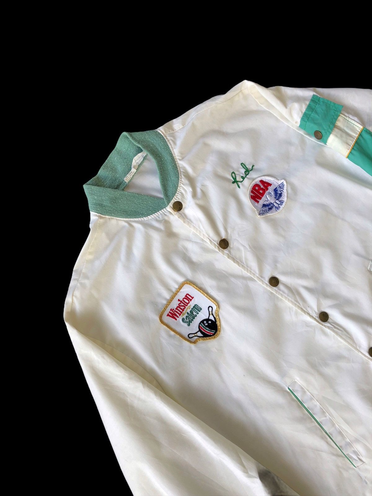 image of Salem Sports Specialties x Vintage 80's R.j Reynolds Tobacco Co Bowling Jacket Patches in White/Gre