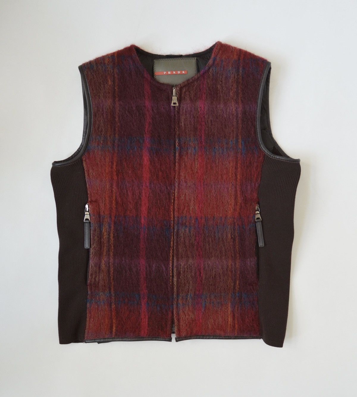 Prada Burgundy Check Mohair Utility Vest Size S / US 4 / IT 40 - 1 Thumbnail