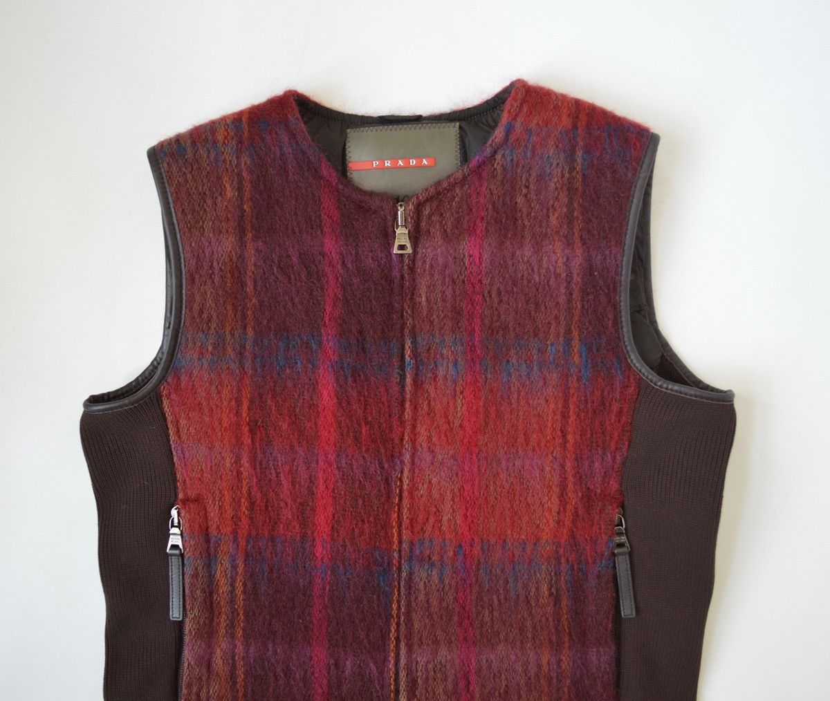 Prada Burgundy Check Mohair Utility Vest Size S / US 4 / IT 40 - 2 Thumbnail