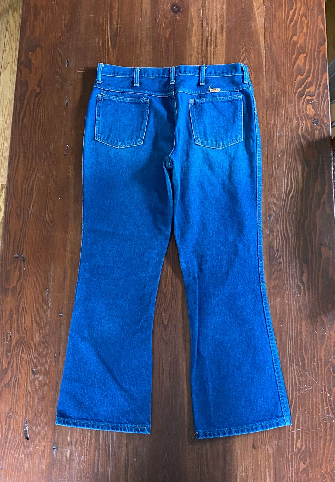 Pre-owned Made In Usa X Rustler Vintage 70's Rustler Flared Medium Blue Denim Jeans 34x29
