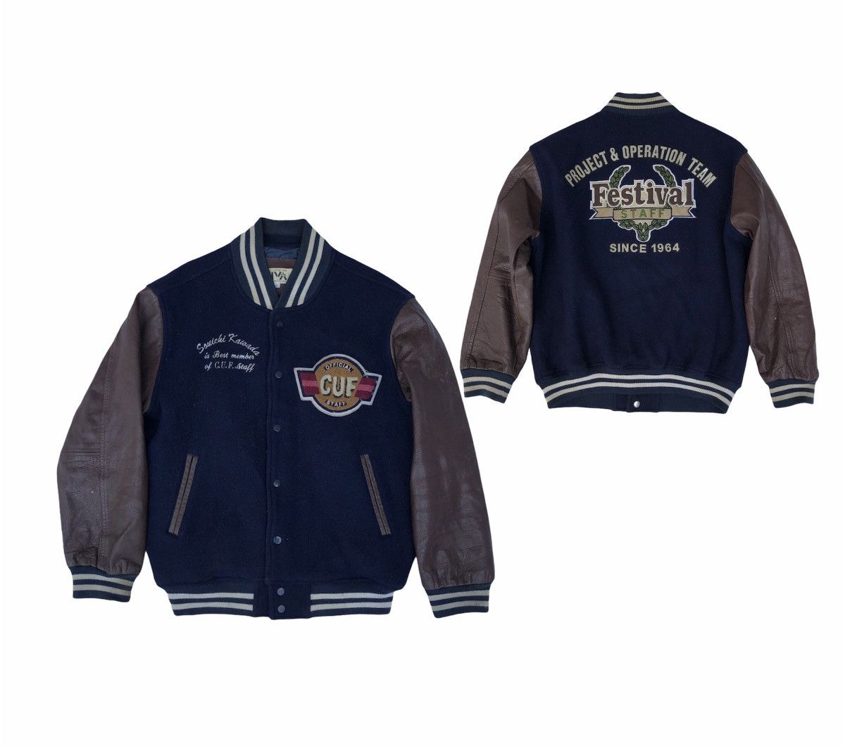 Japanese Brand Vintage C. U. F Staff Team Leather Sleeve Varsity Jacket Size US M / EU 48-50 / 2 - 3 Thumbnail