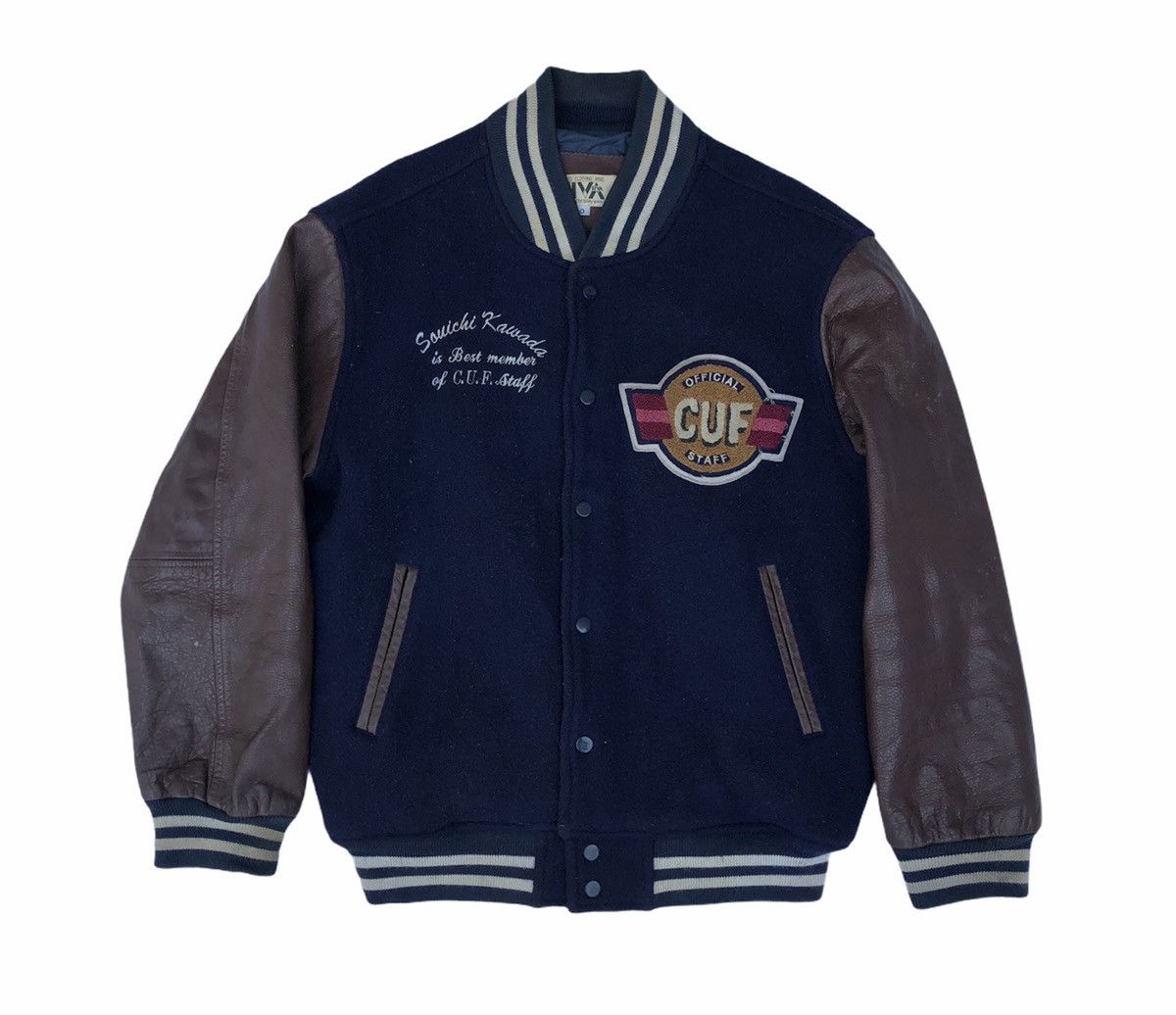 Japanese Brand Vintage C. U. F Staff Team Leather Sleeve Varsity Jacket Size US M / EU 48-50 / 2 - 5 Thumbnail