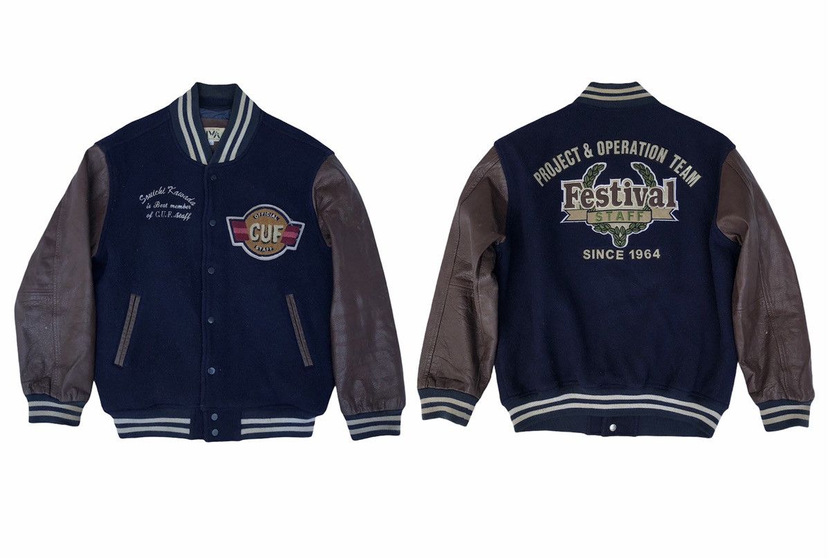 Japanese Brand Vintage C. U. F Staff Team Leather Sleeve Varsity Jacket Size US M / EU 48-50 / 2 - 2 Thumbnail