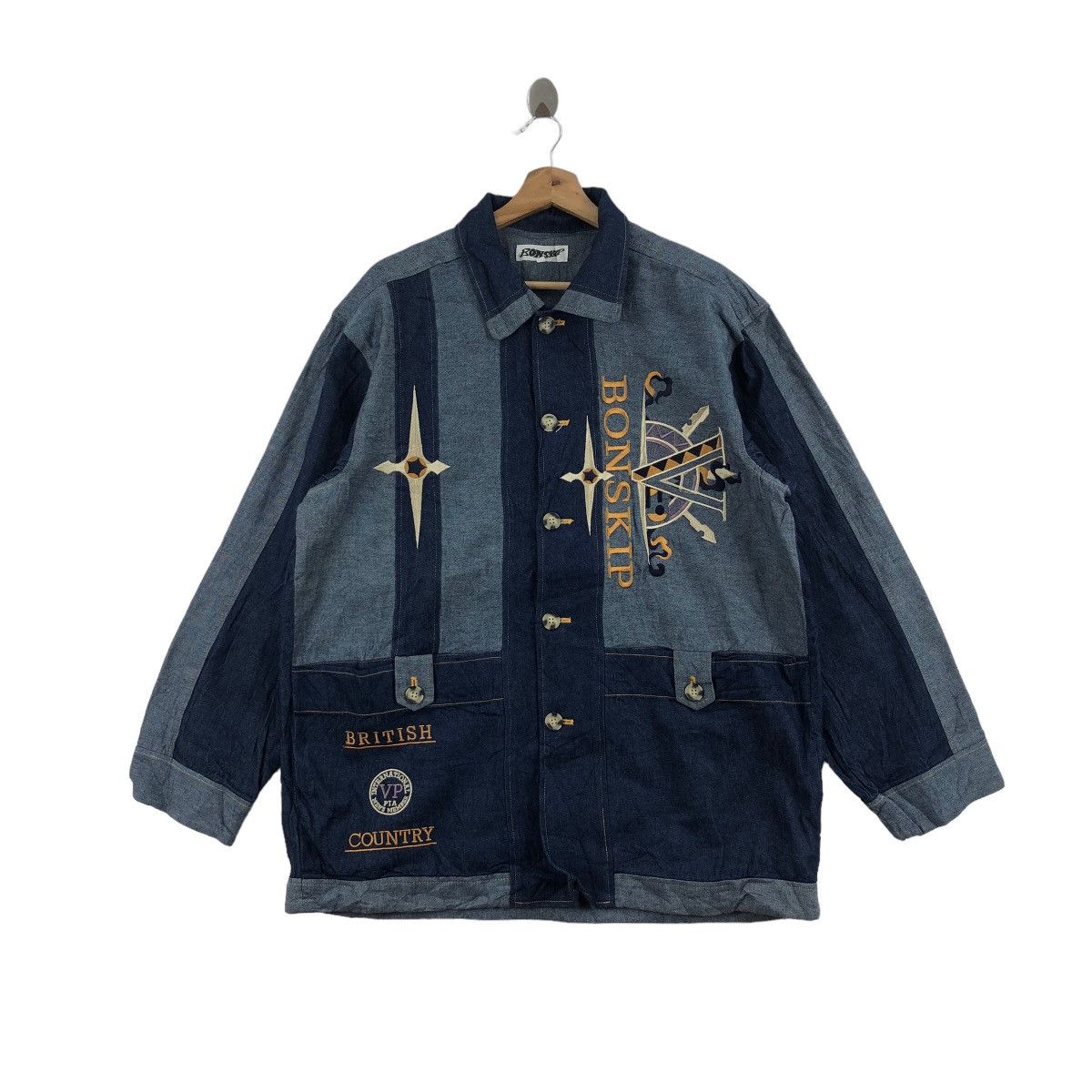 Japanese Brand Vintage BONSKIP Denim Jacket Big Logo Embroidered British Size US L / EU 52-54 / 3 - 1 Thumbnail