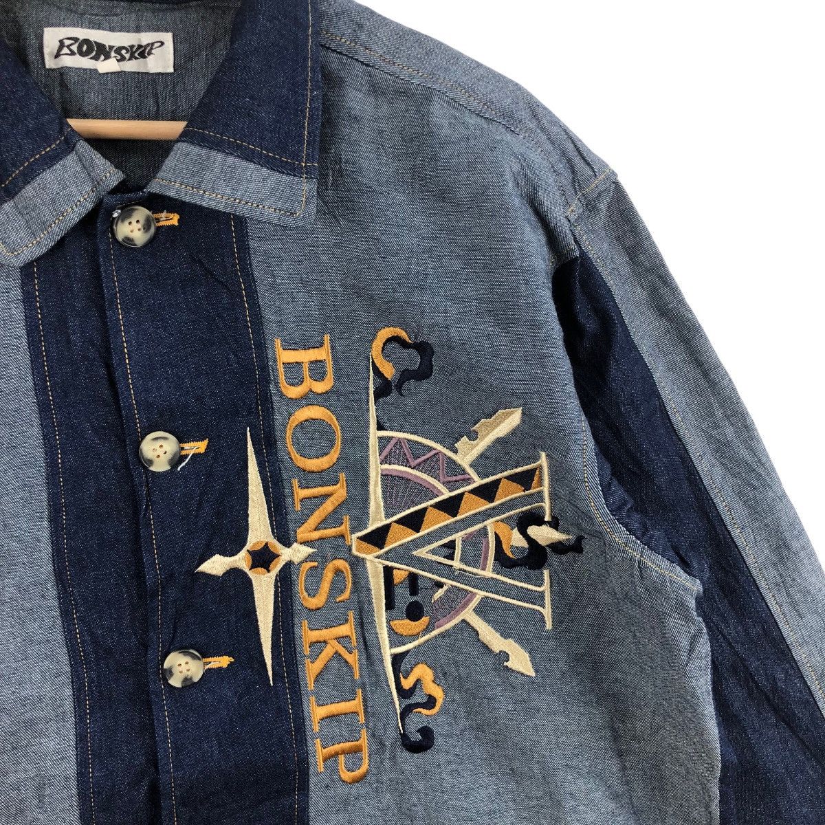 Japanese Brand Vintage BONSKIP Denim Jacket Big Logo Embroidered British Size US L / EU 52-54 / 3 - 4 Thumbnail