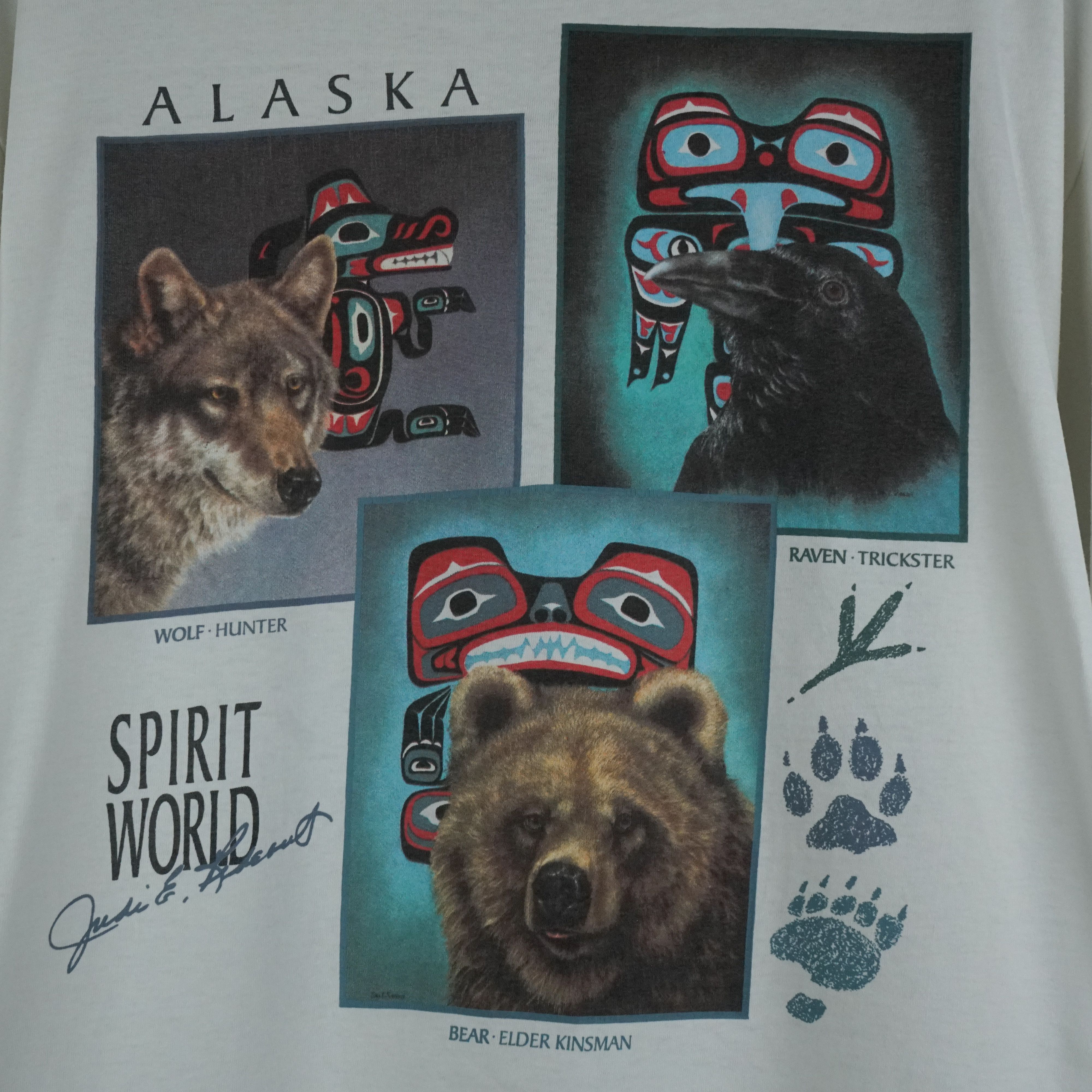 Vintage 1990s Wolf Raven Bear t-shirt Size US XL / EU 56 / 4 - 2 Thumbnail