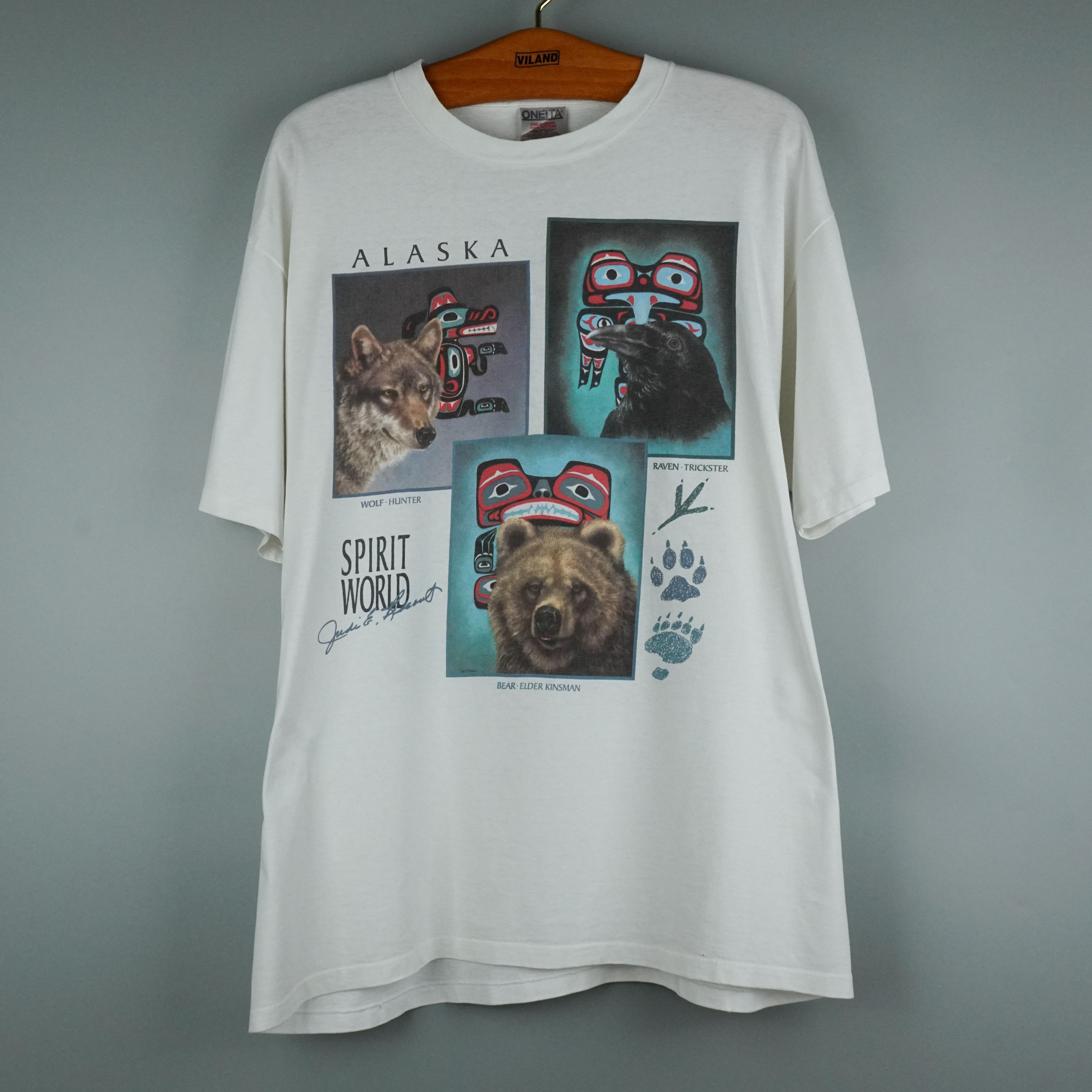 Vintage 1990s Wolf Raven Bear t-shirt Size US XL / EU 56 / 4 - 1 Thumbnail
