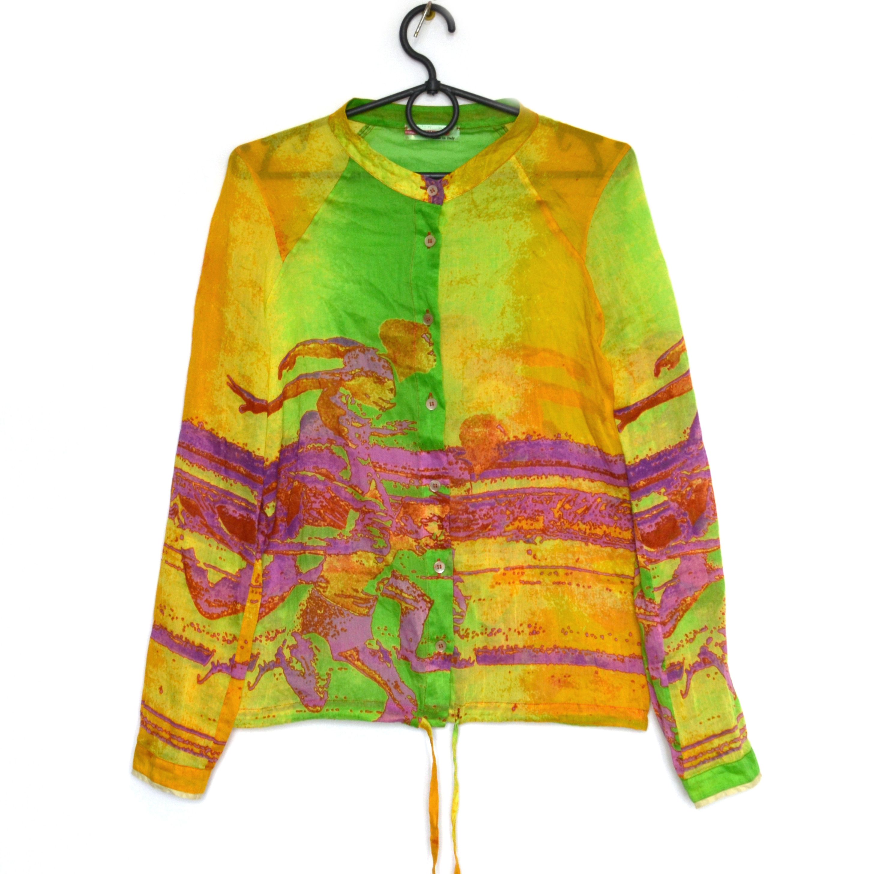Prada 🔴 PRADA Shirt Long Sleeve Print Multicolor Yellow Sport Size S / US 4 / IT 40 - 2 Thumbnail
