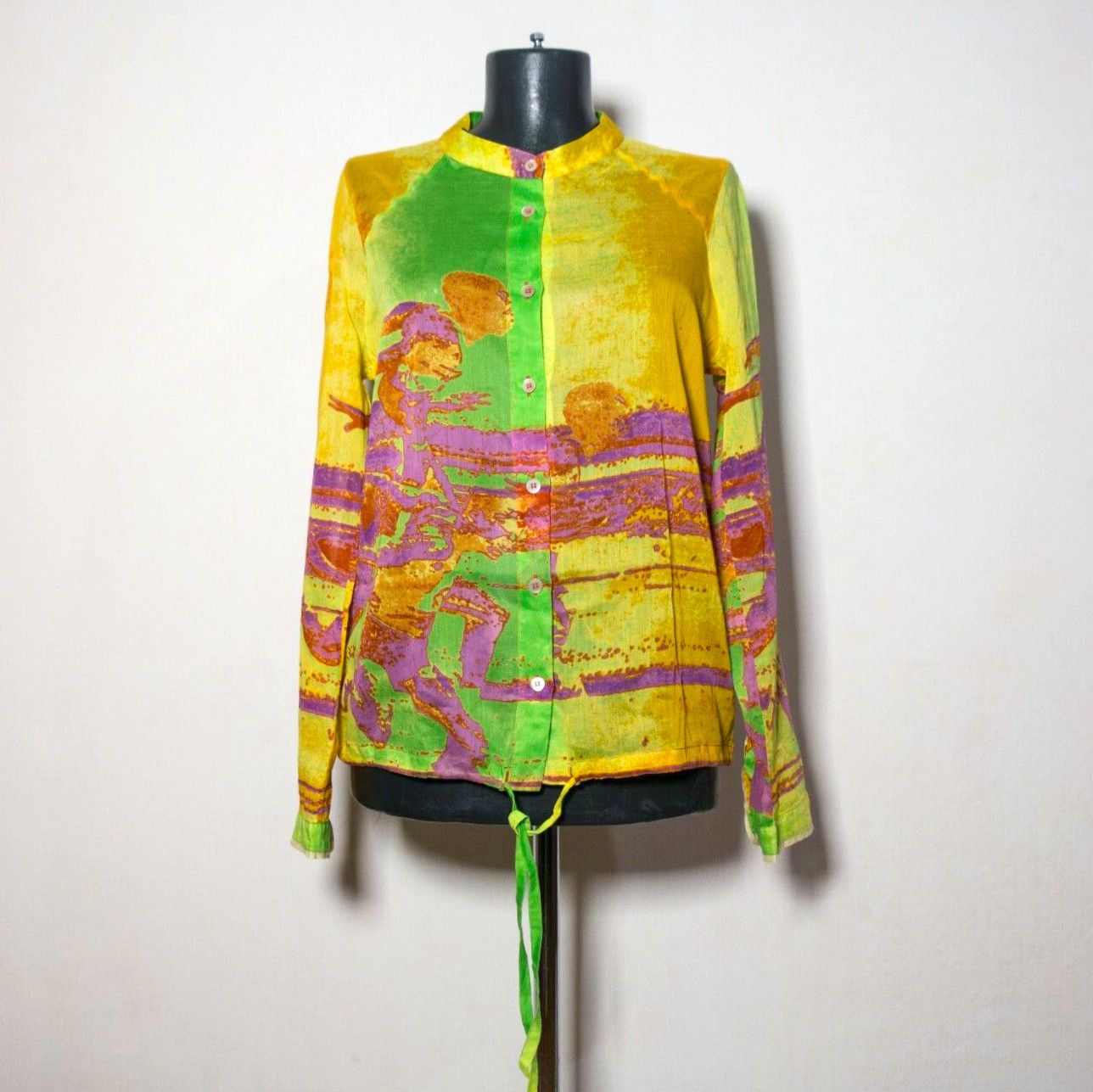 Prada 🔴 PRADA Shirt Long Sleeve Print Multicolor Yellow Sport Size S / US 4 / IT 40 - 6 Thumbnail