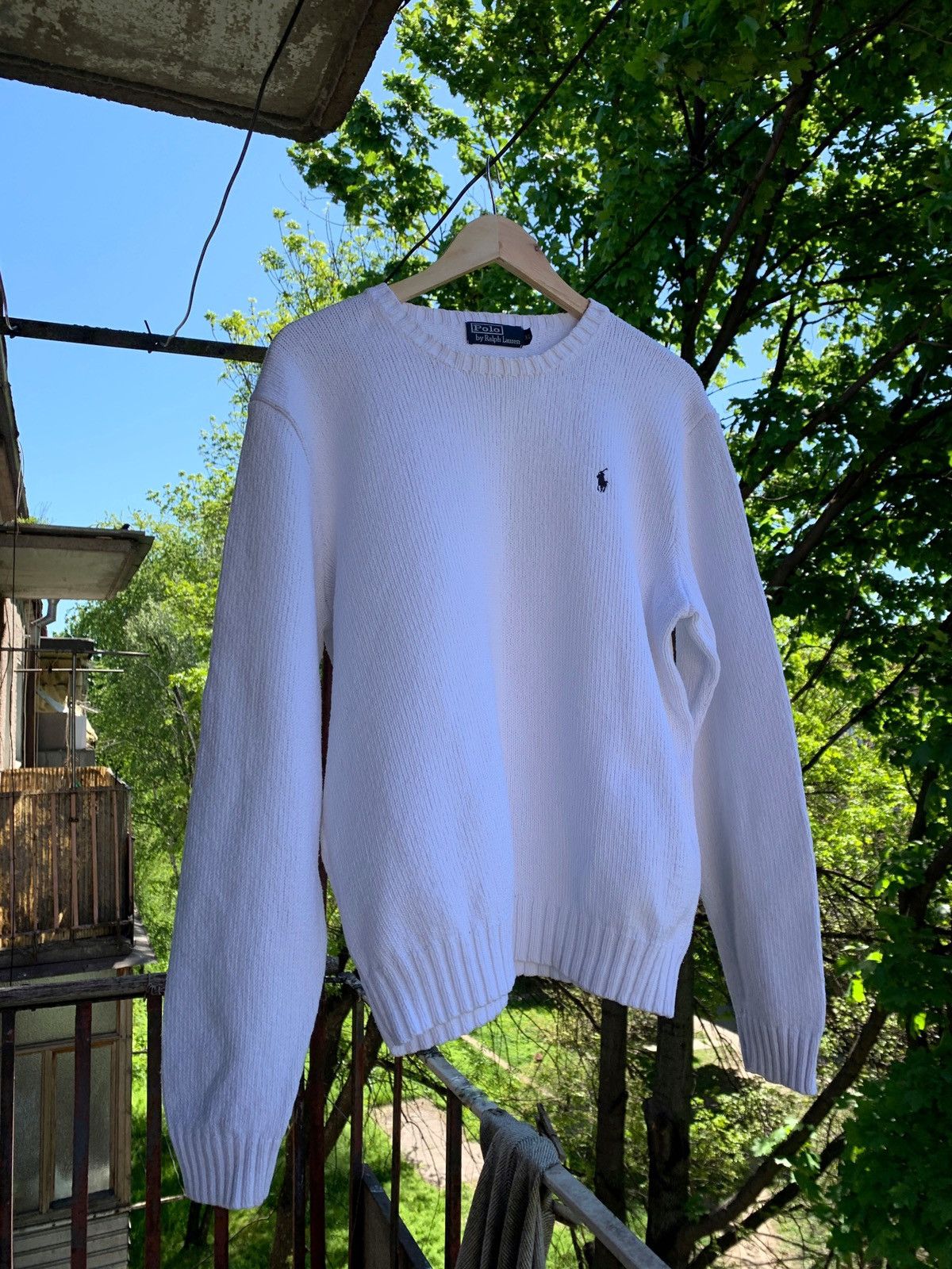 Pre-owned Polo Ralph Lauren X Vintage 90's Vintage Polo Ralph Laurent White Knitted Sweater In White/navy