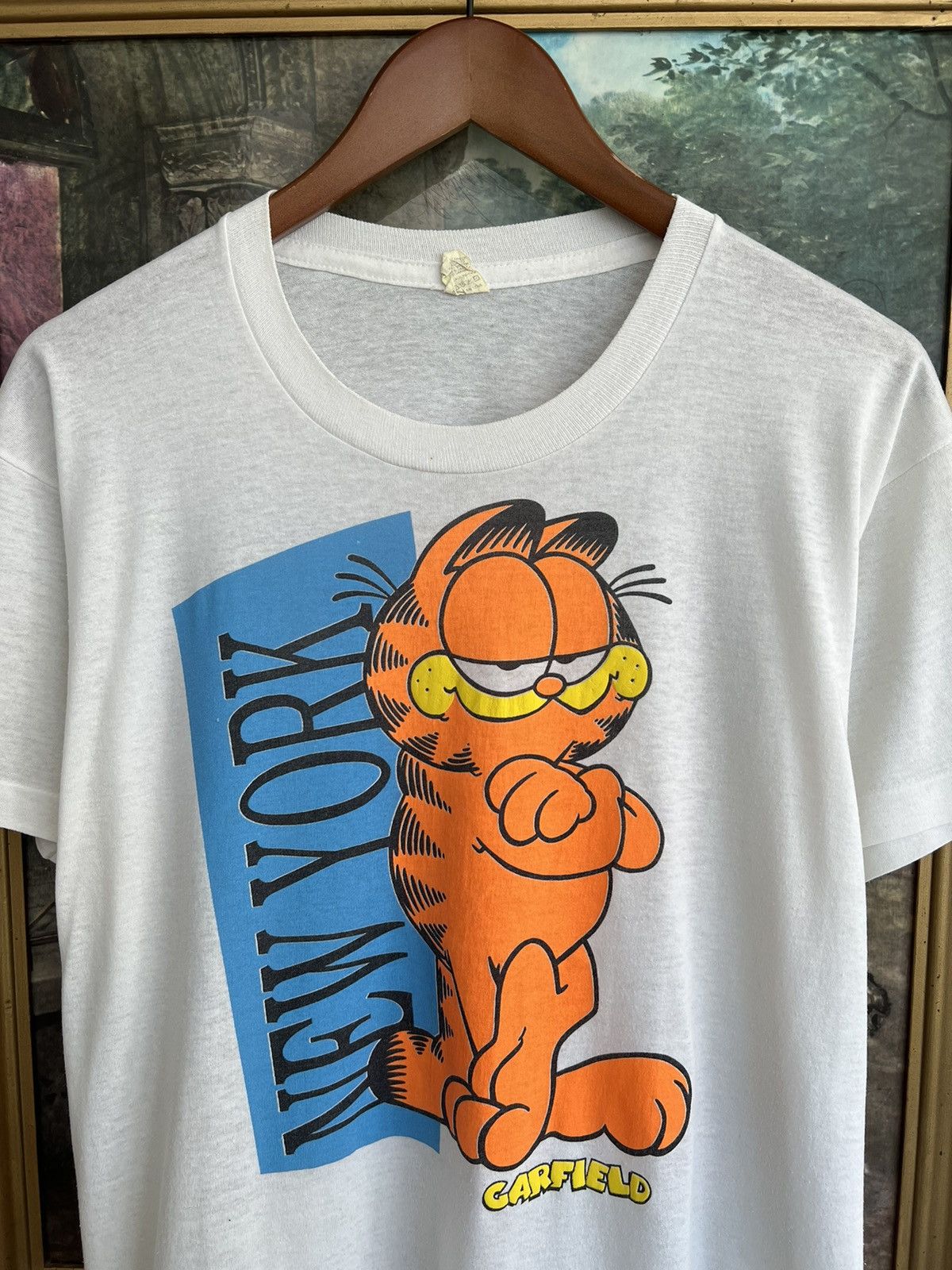 Cartoon Network Vintage 80s Garfield New York White Tee (Calvin and Hobbes) Size US L / EU 52-54 / 3 - 3 Thumbnail