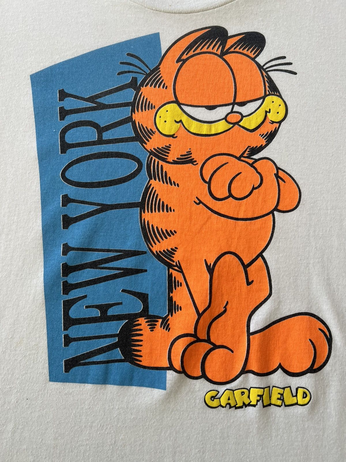 Cartoon Network Vintage 80s Garfield New York White Tee (Calvin and Hobbes) Size US L / EU 52-54 / 3 - 5 Thumbnail