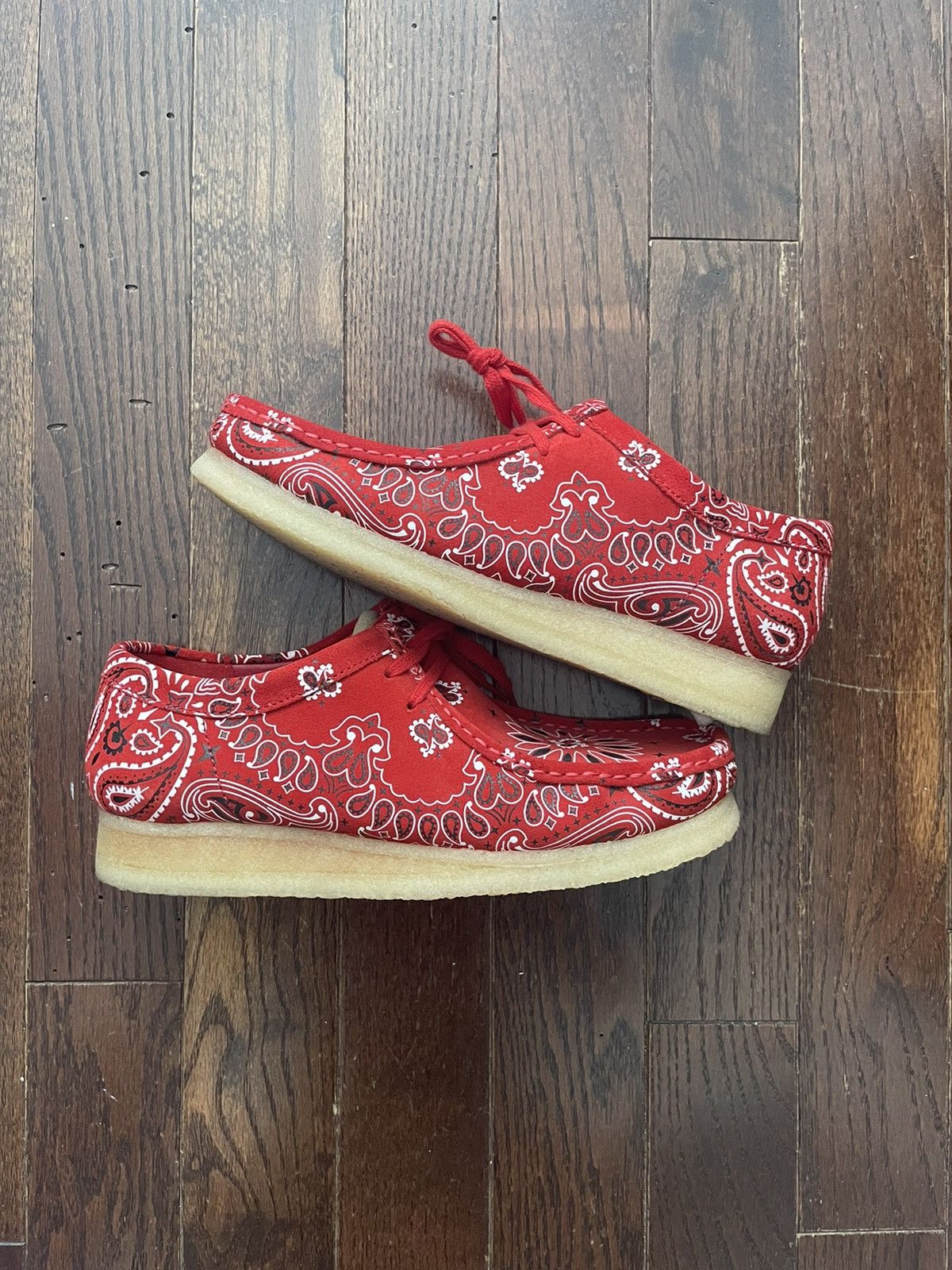 Supreme Supreme Clarks Wallabees Low Paisley Bandana Red | Grailed