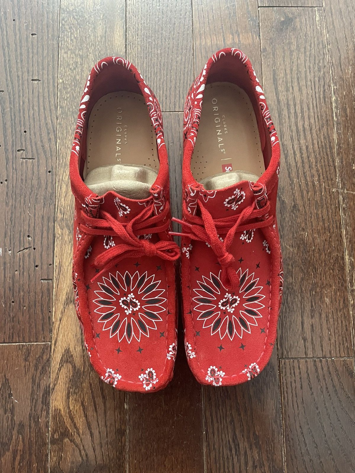 Supreme Supreme Clarks Wallabees Low Paisley Bandana Red | Grailed