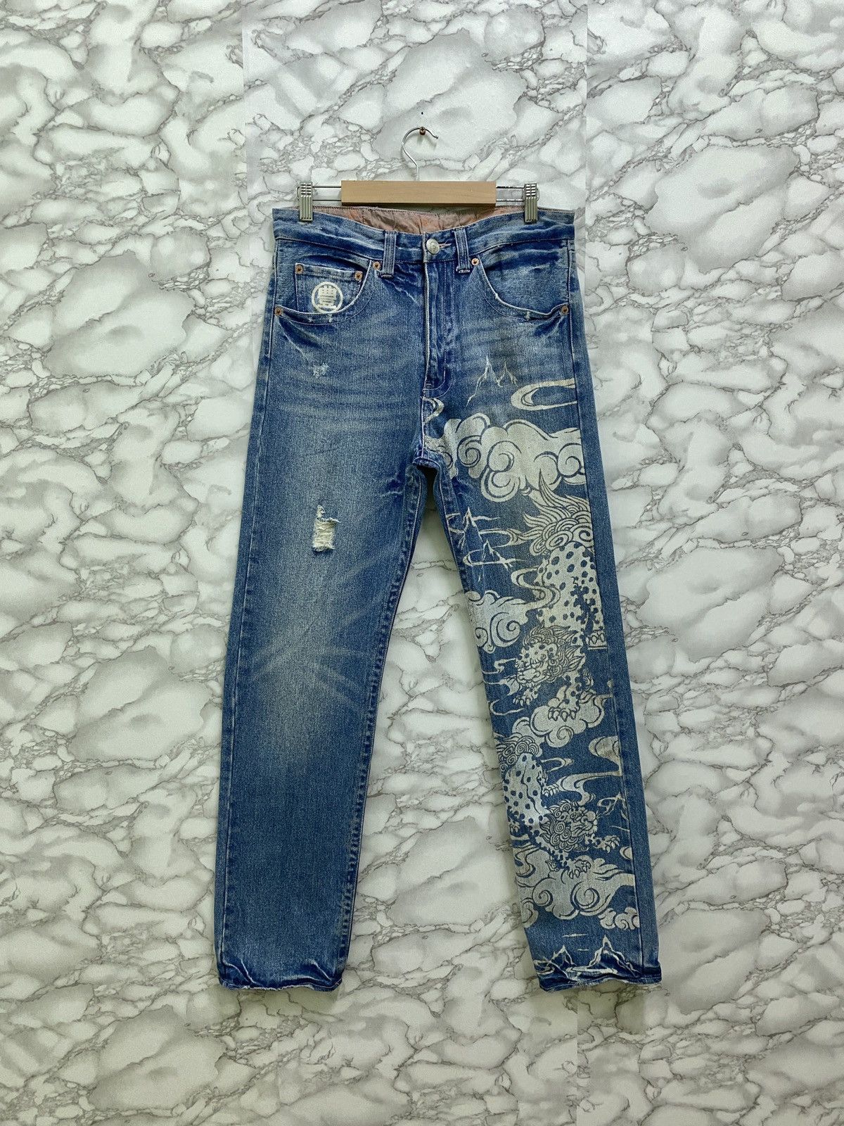 Japanese Brand × Vintage Vintage KARAKURI TAMASHI 🐉 Acid Wash Rare Design Denim Size US 29 - 1 Thumbnail
