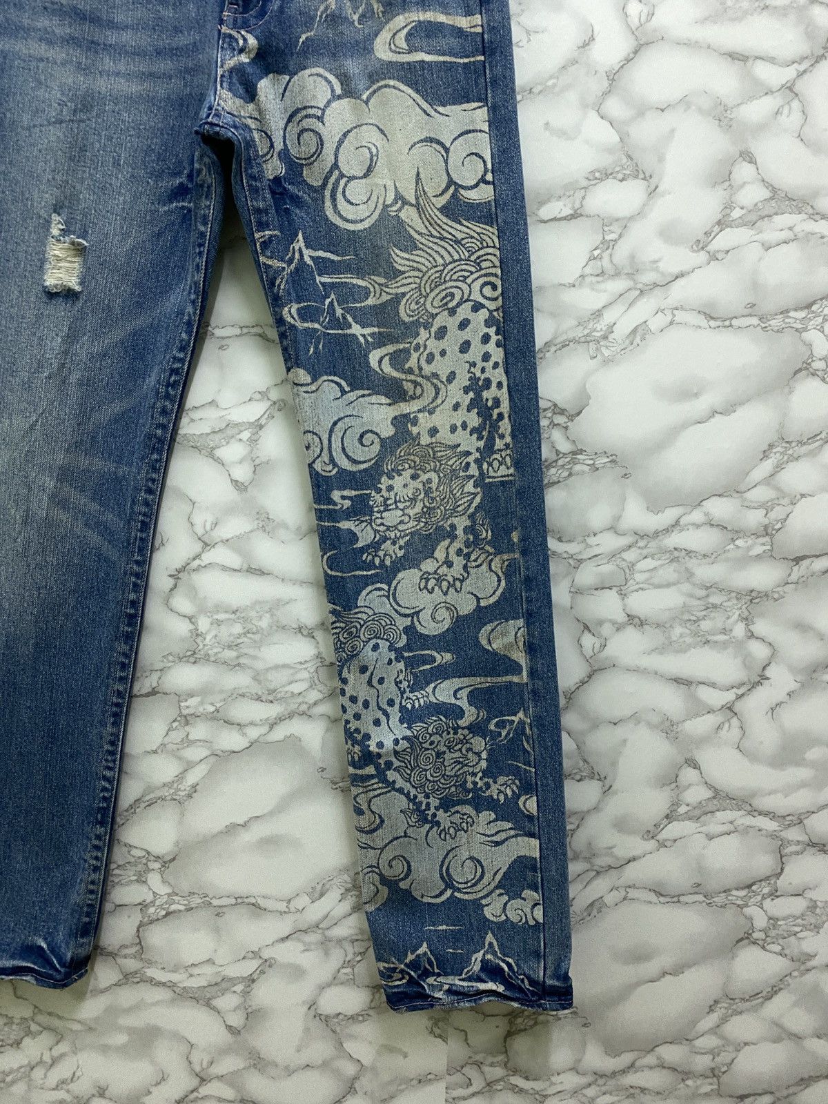 Japanese Brand × Vintage Vintage KARAKURI TAMASHI 🐉 Acid Wash Rare Design Denim Size US 29 - 6 Thumbnail