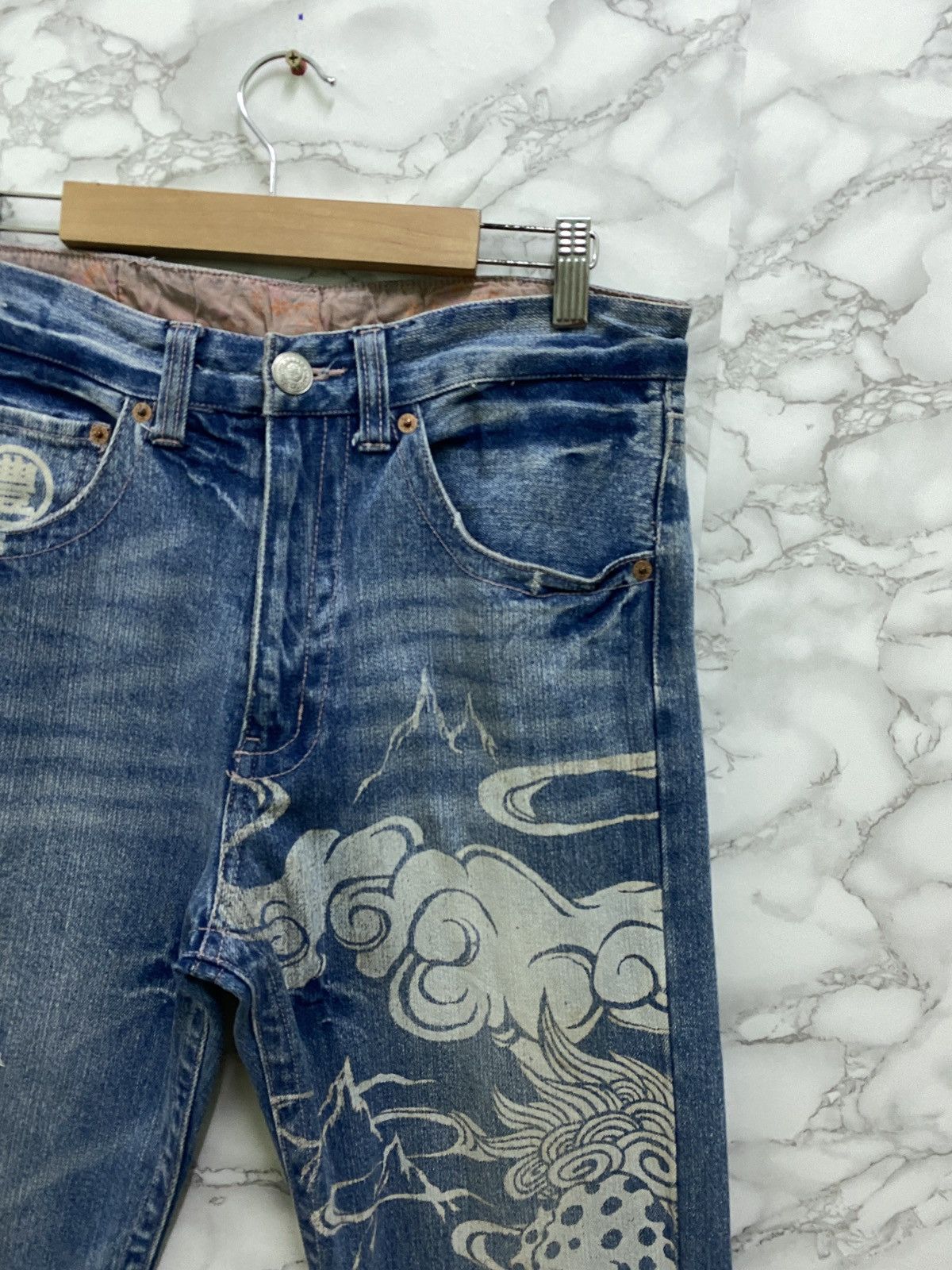 Japanese Brand × Vintage Vintage KARAKURI TAMASHI 🐉 Acid Wash Rare Design Denim Size US 29 - 5 Thumbnail