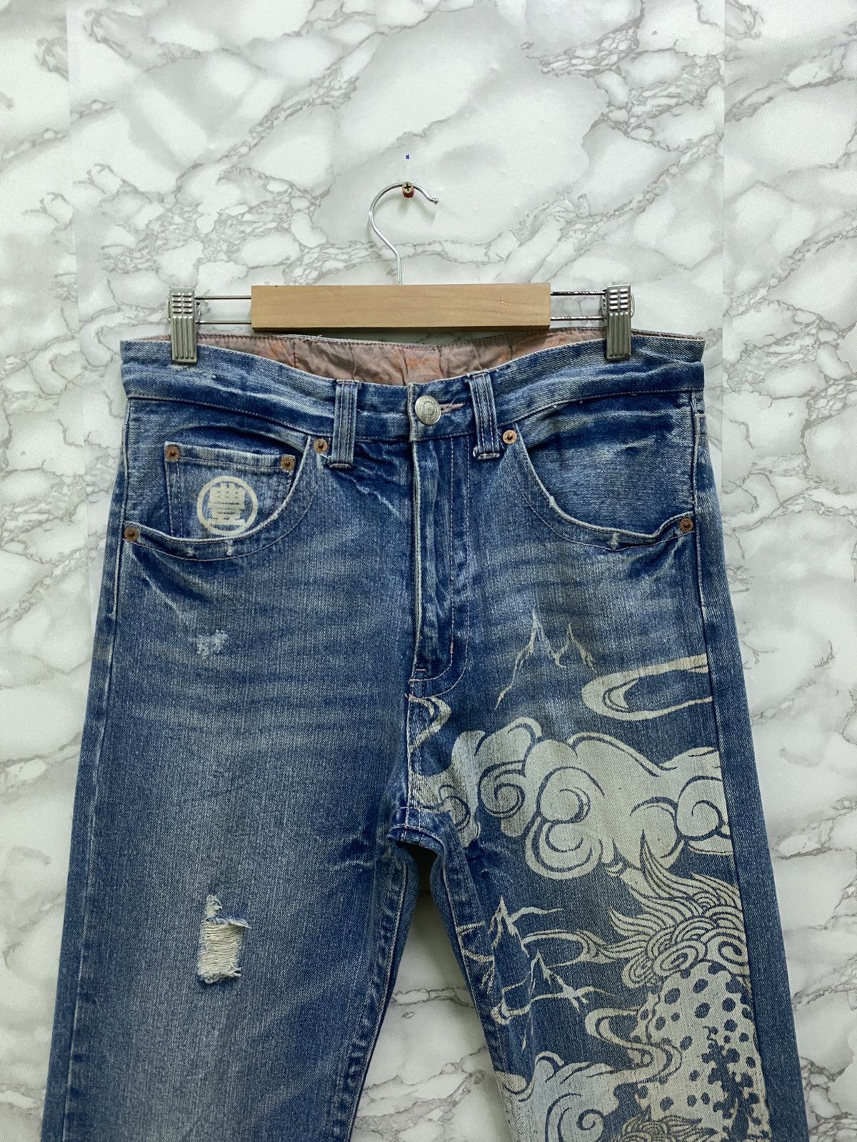 Japanese Brand × Vintage Vintage KARAKURI TAMASHI 🐉 Acid Wash Rare Design Denim Size US 29 - 3 Thumbnail