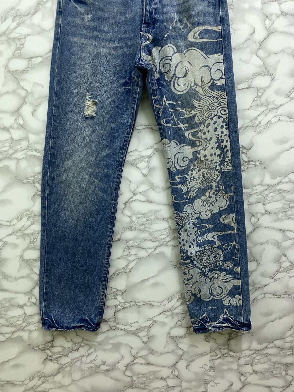 Japanese Brand × Vintage Vintage KARAKURI TAMASHI 🐉 Acid Wash Rare Design Denim Size US 29 - 7 Thumbnail