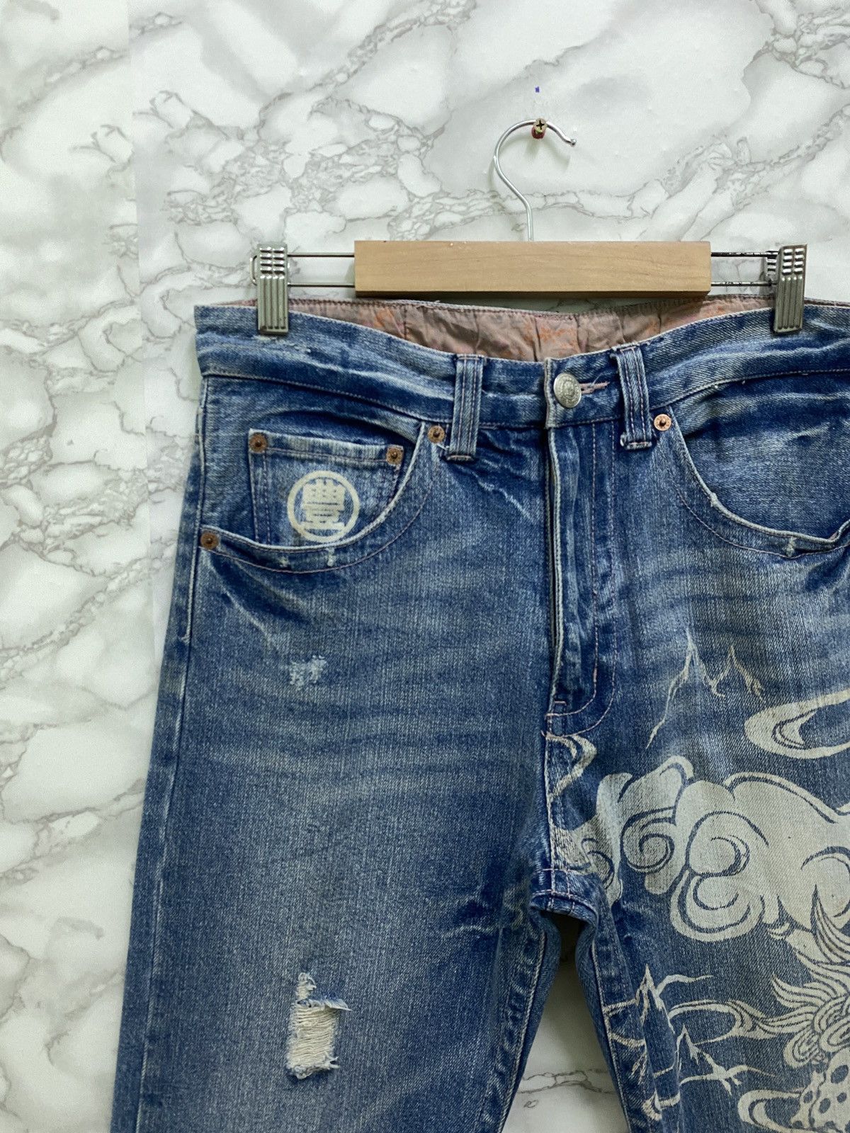 Japanese Brand × Vintage Vintage KARAKURI TAMASHI 🐉 Acid Wash Rare Design Denim Size US 29 - 4 Thumbnail