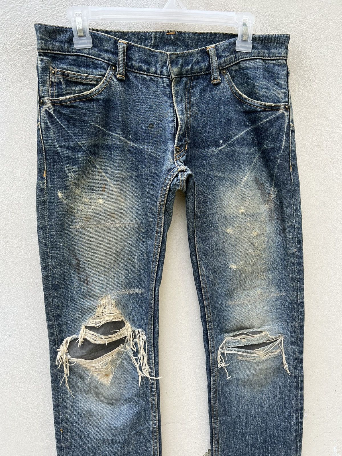 Pledge Trashed Vintage Pledge Japan Dirty Mud Denim Ripped Jeans Size US 30 / EU 46 - 2 Thumbnail