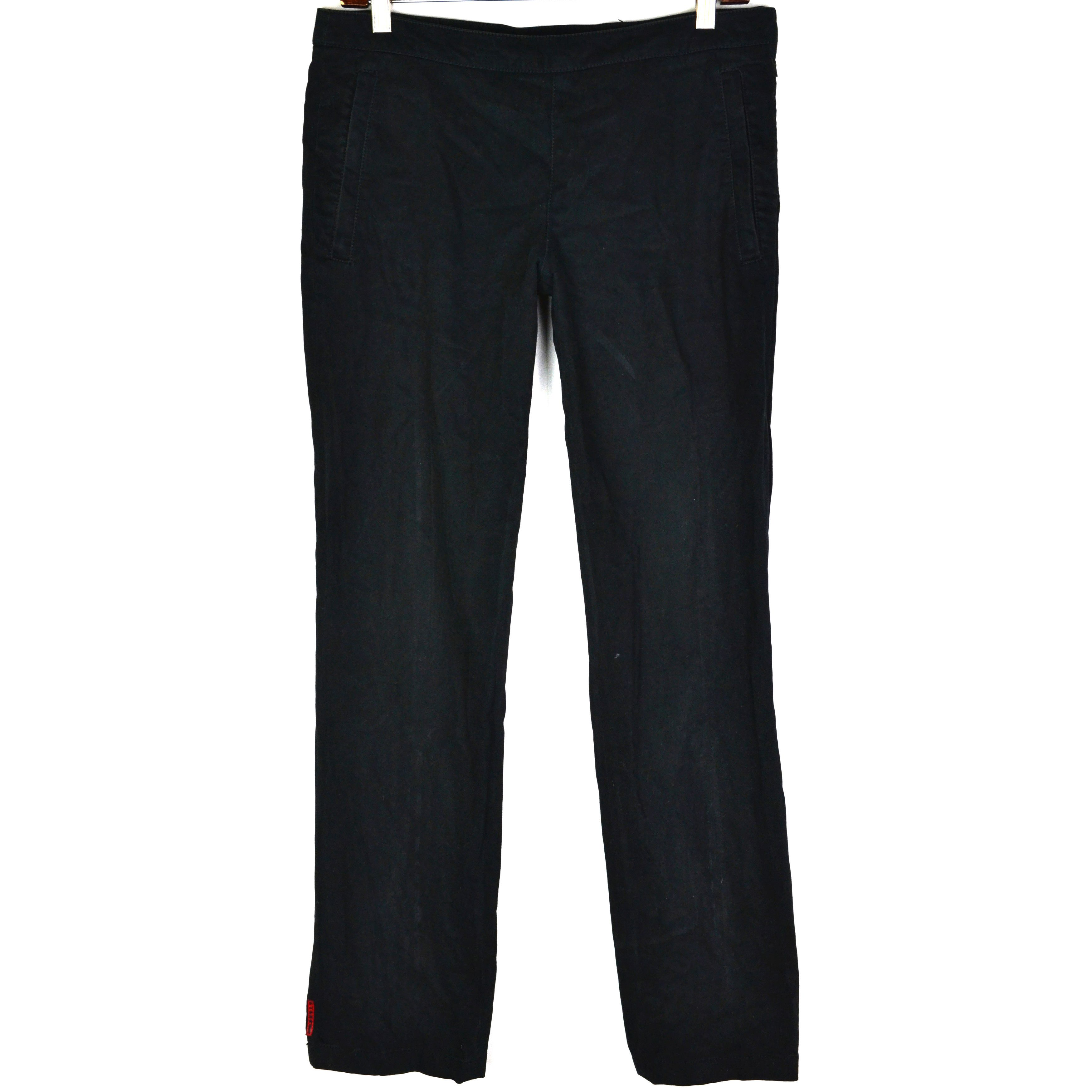 PRADA Pants Trousers Red Tab Zip Black Cotton Pockets Zip