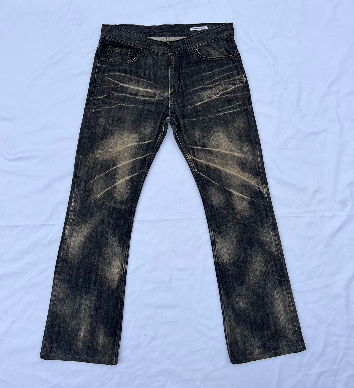Pre-owned Hysteric Glamour X Needles Flare Semantic Design Japan Fade Black Denim Flare Jeans In Multicolor