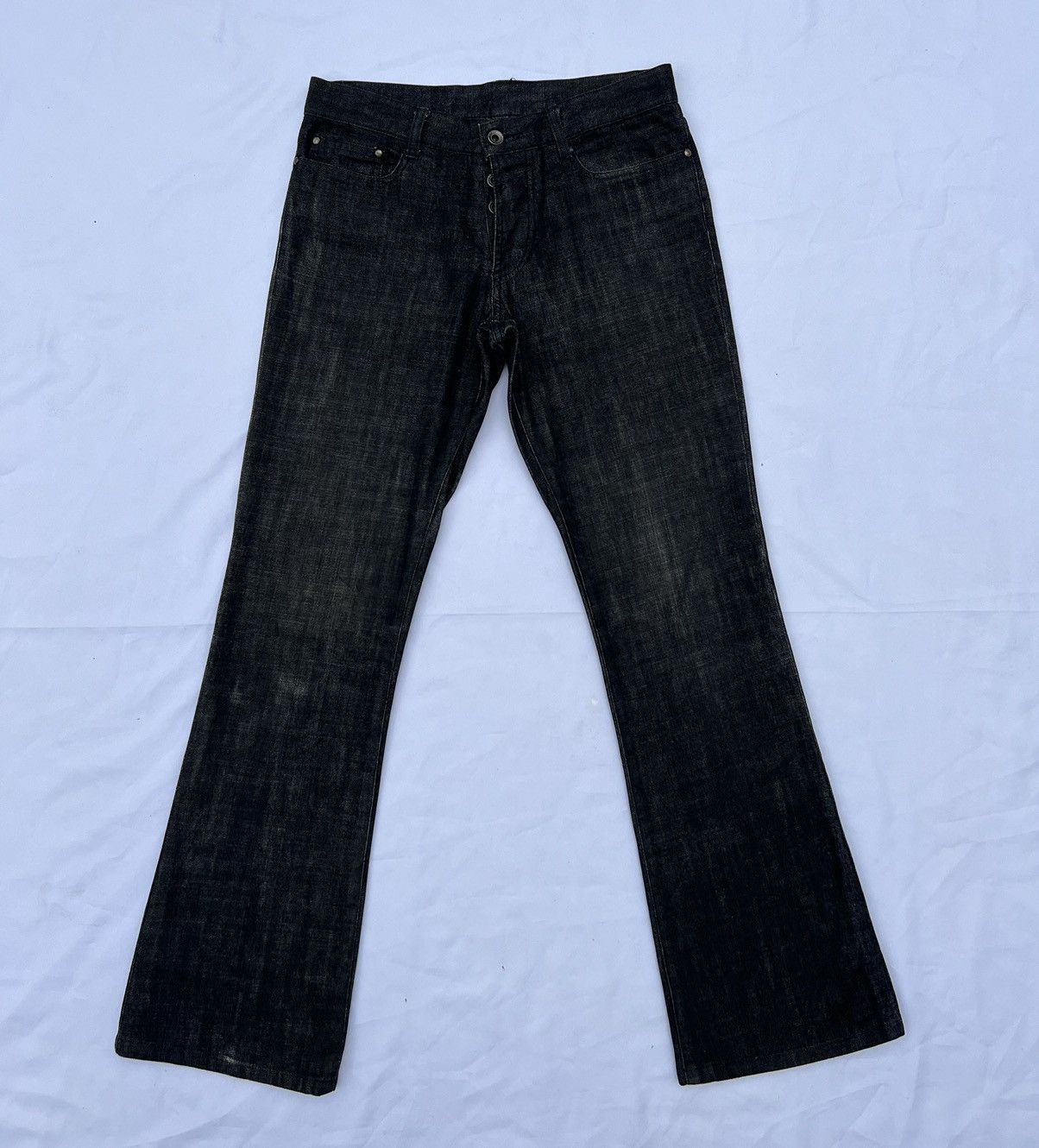 5351 POUR LES HOMMES Vintage 5351 Pour Les Homme Black Wax Denim Rips Flare Jeans Size US 30 / EU 46 - 17 Thumbnail