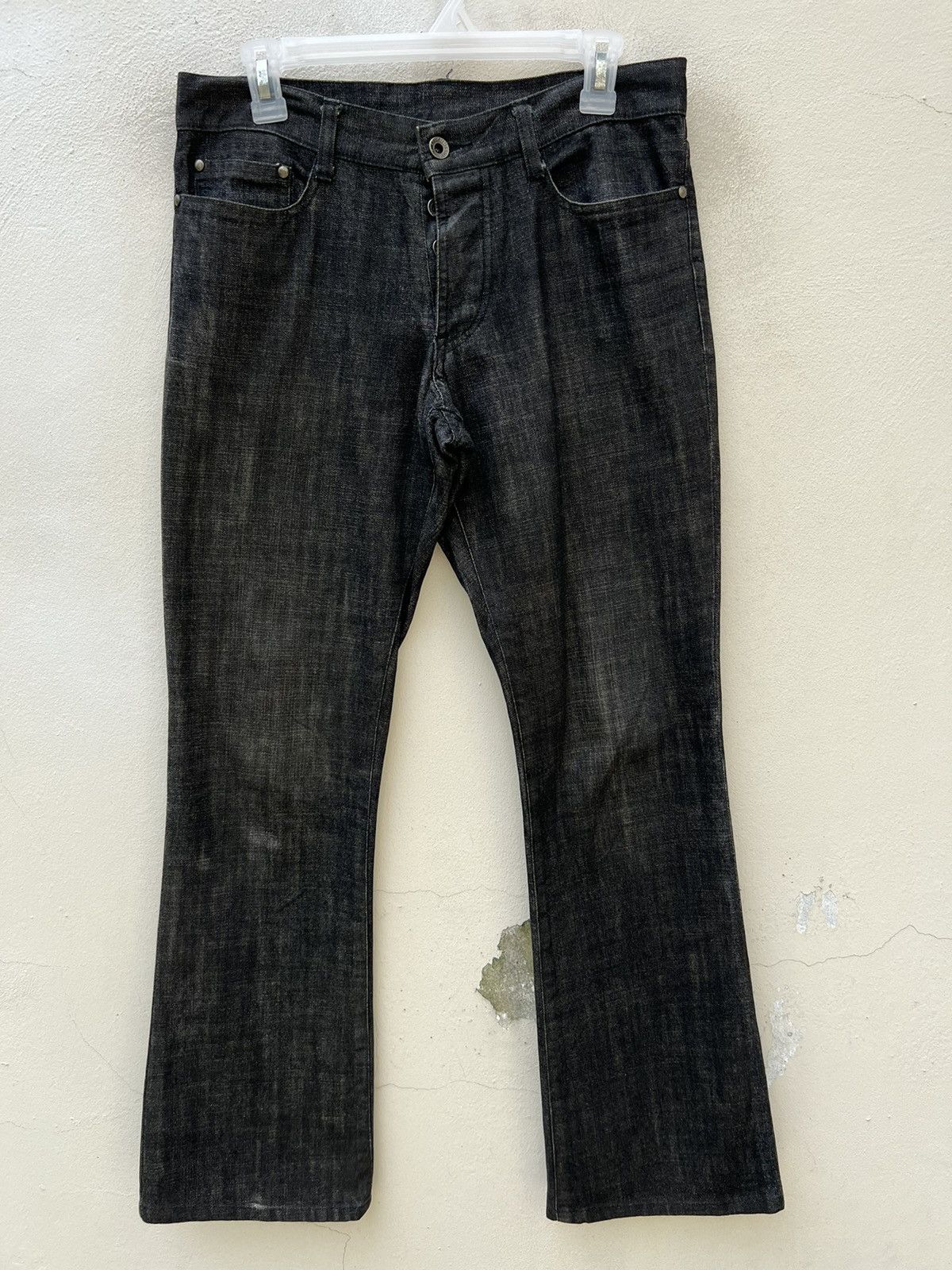 5351 POUR LES HOMMES Vintage 5351 Pour Les Homme Black Wax Denim Rips Flare Jeans Size US 30 / EU 46 - 1 Thumbnail