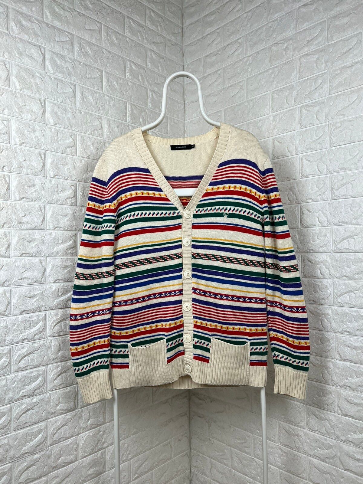 Pre-owned Coloured Cable Knit Sweater X Coogi Vintage Sweater Knit Cardigan Coogi Style Size M In Multicolor
