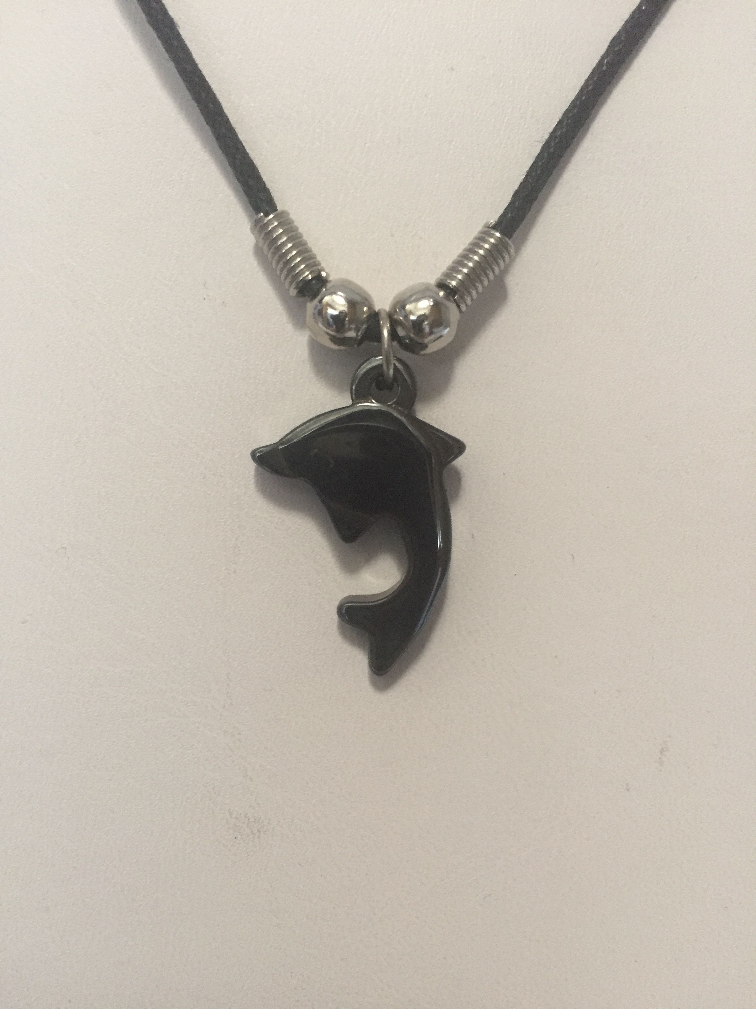 Handmade Dolphin Black Leather Necklace Size ONE SIZE - 3 Thumbnail