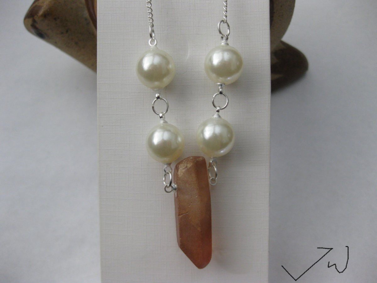 Handmade White Pearl Beads Chain Necklace with quartz Size ONE SIZE - 4 Thumbnail
