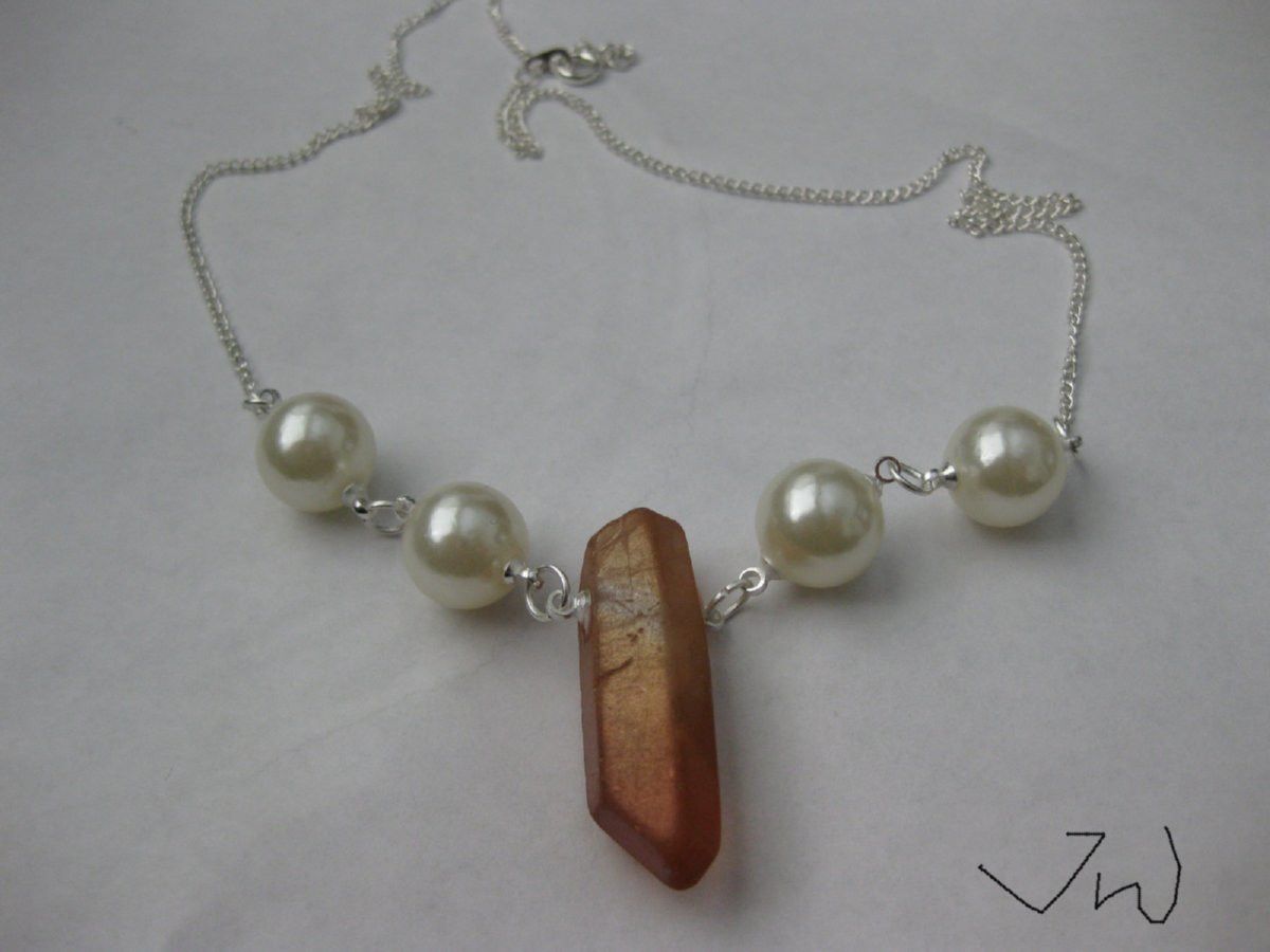 Handmade White Pearl Beads Chain Necklace with quartz Size ONE SIZE - 5 Thumbnail