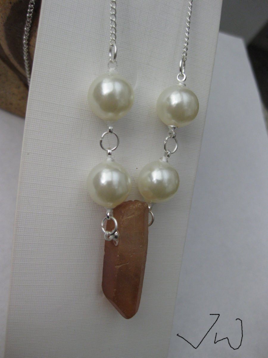 Handmade White Pearl Beads Chain Necklace with quartz Size ONE SIZE - 3 Thumbnail