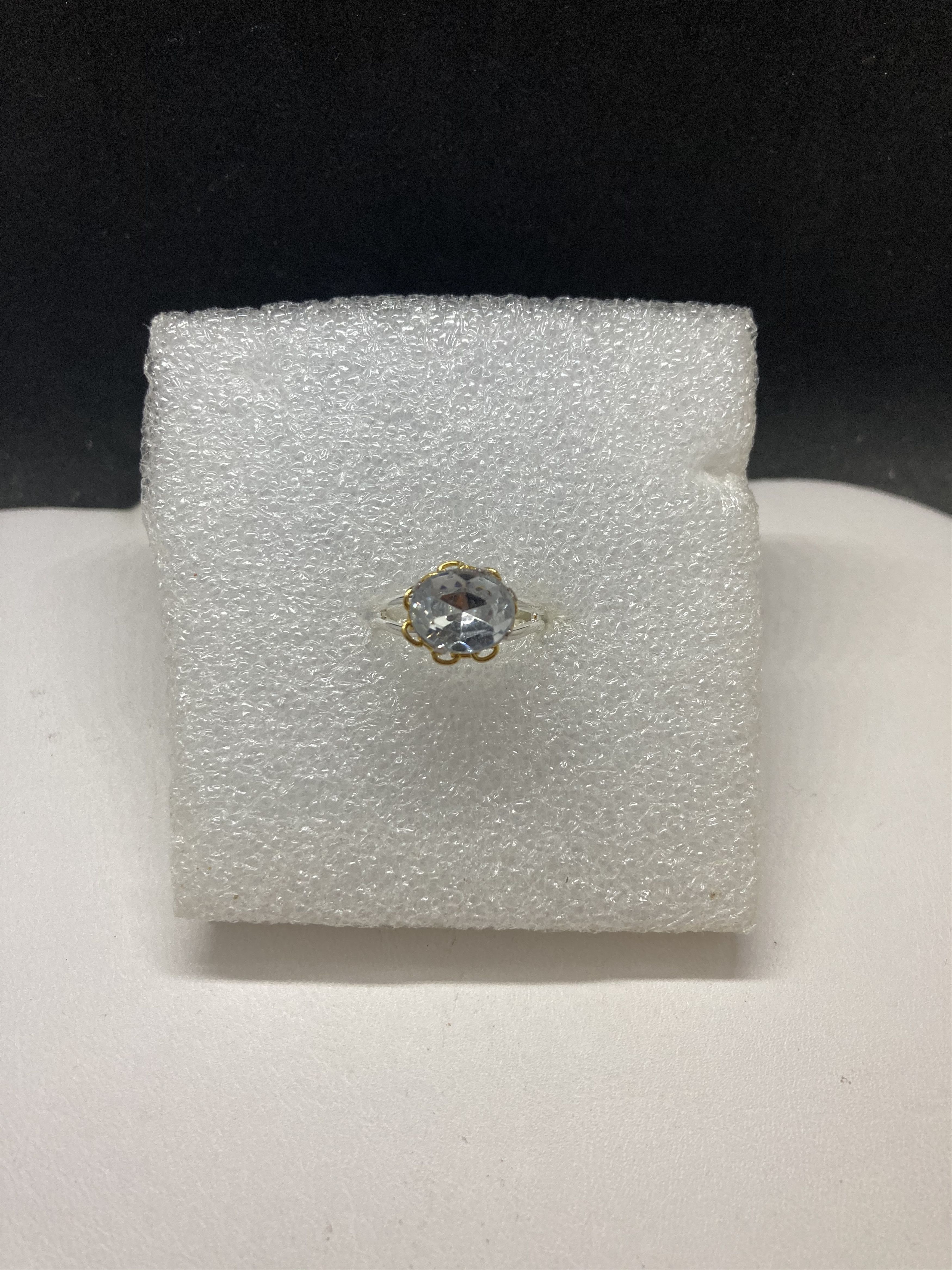 Handmade Clear Cz Stainless Steel Ring with gold chain - size 6.25 Size ONE SIZE - 1 Thumbnail