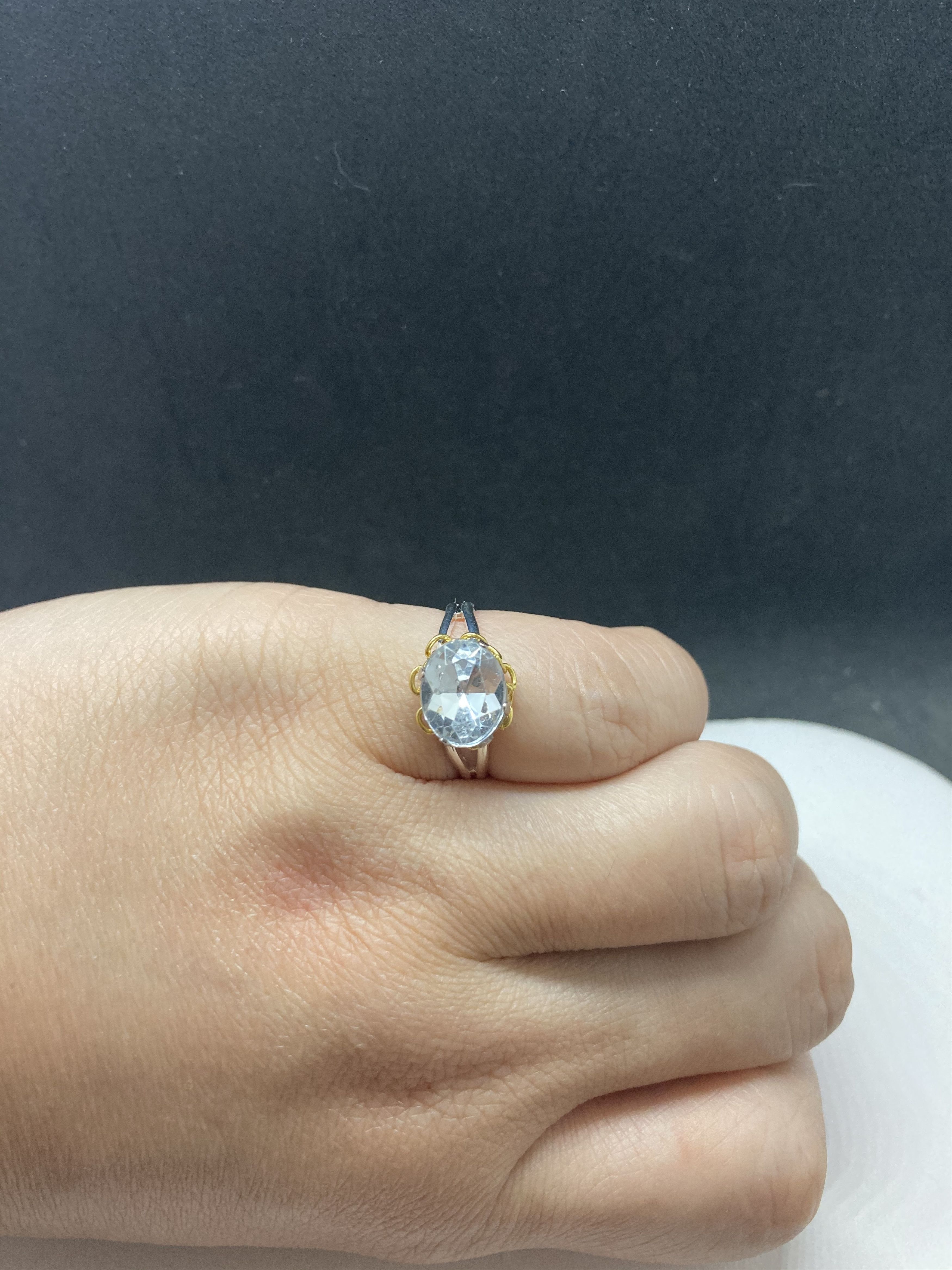 Handmade Clear Cz Stainless Steel Ring with gold chain - size 6.25 Size ONE SIZE - 3 Thumbnail